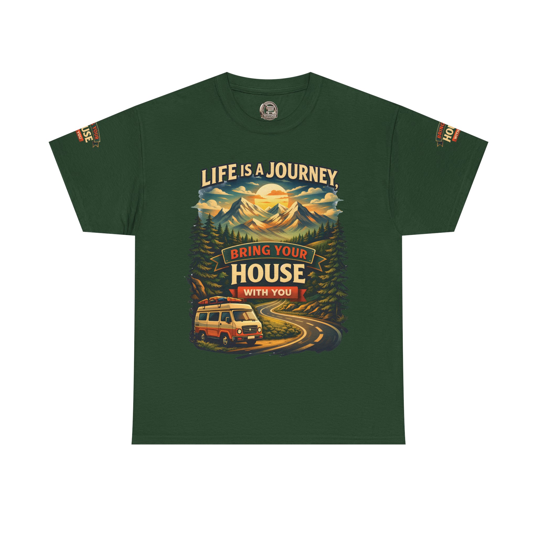12891679914150153449_2048.jpeg Unisex Heavy Cotton Tee — "Live Is A Journey-Bring Your House With You" Design Scenic-Line