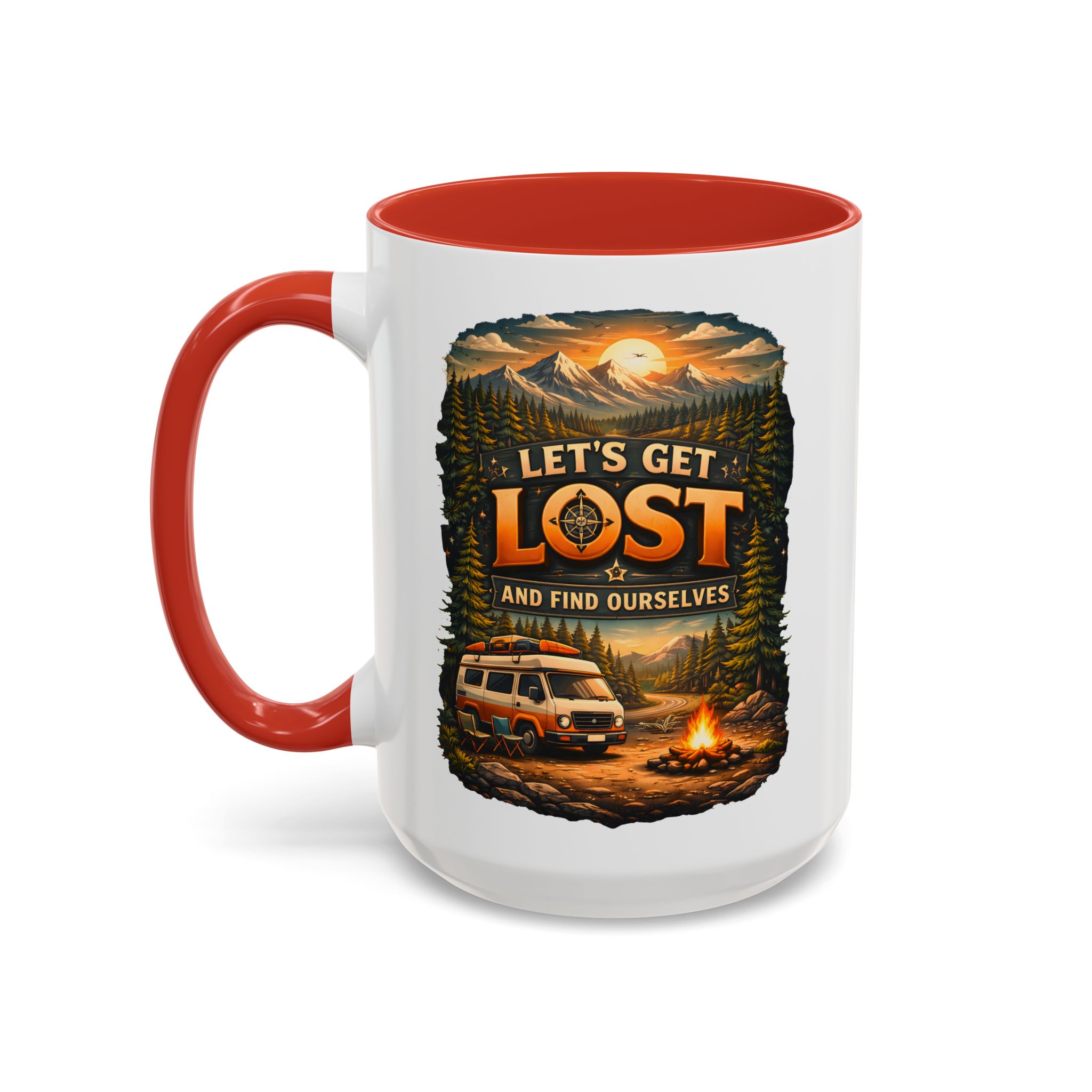 Accent Coffee Mug (11, 15oz) — "Let´s Get Lost And Find Ourselfs" Design Scenic-Line