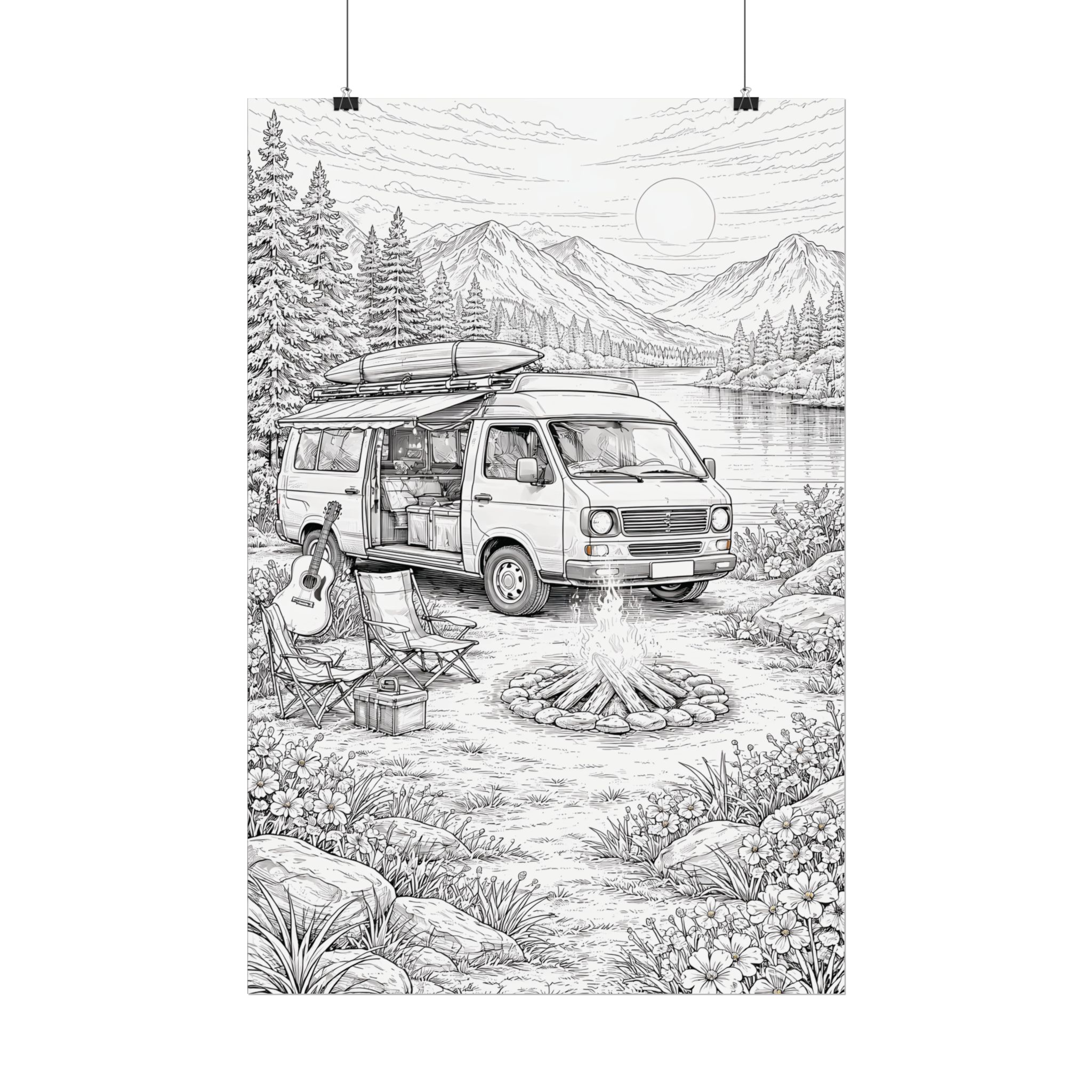 Campervan Poster — Vintage RV Camping Landscape Wall Art