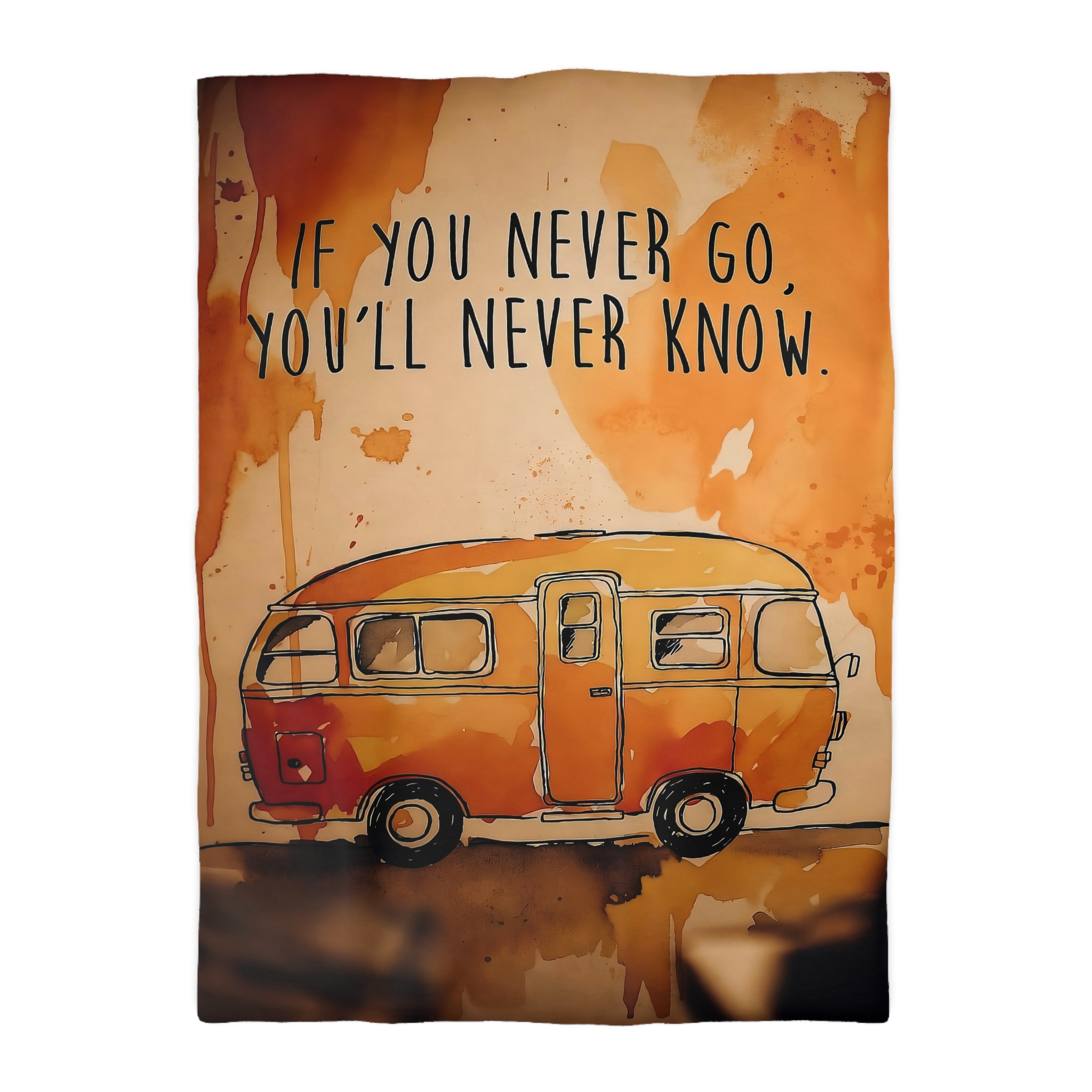 Duvet Cover - 'If You Never Go, You'll Never Know' Orange Camper Adventurer Bedding