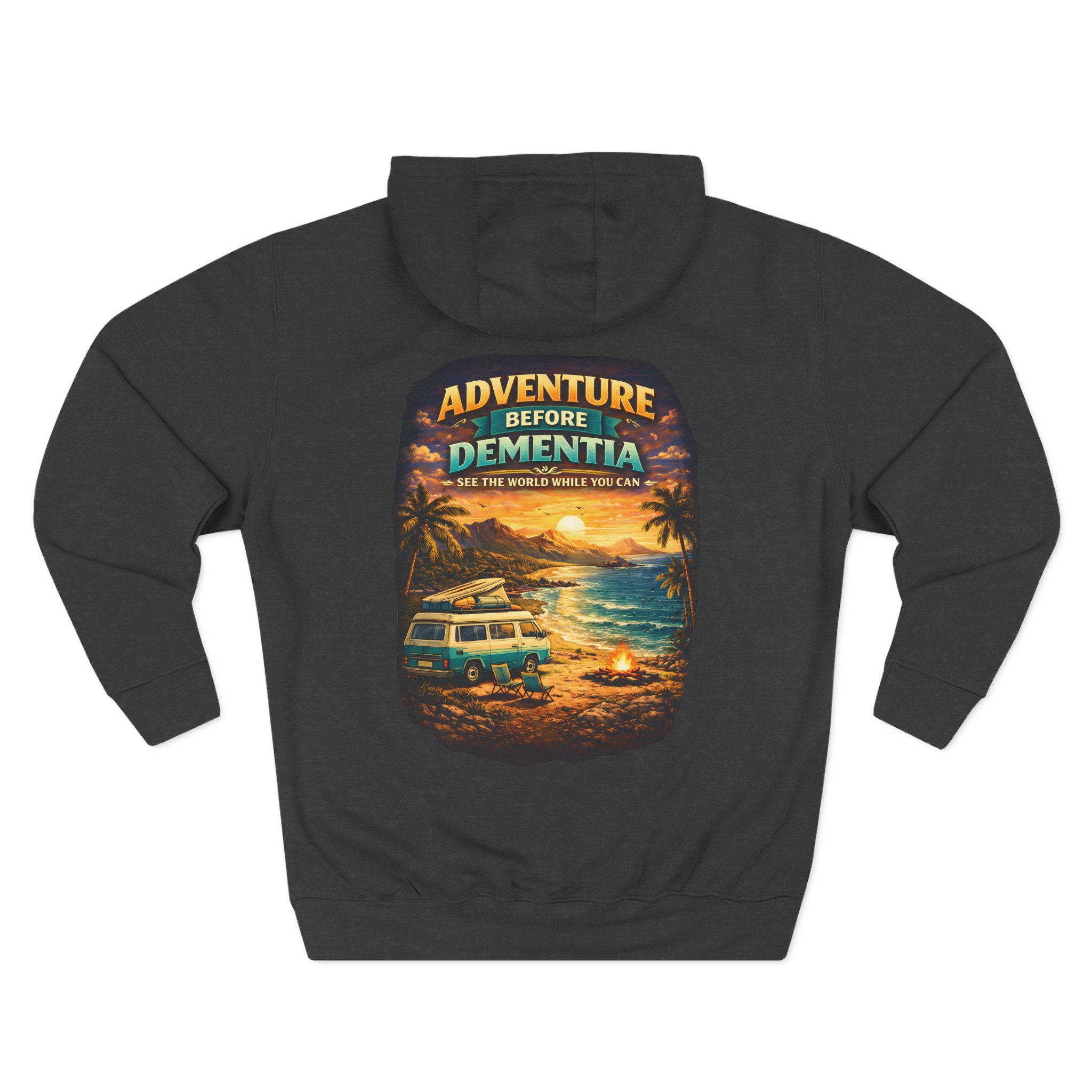 Three-Panel Fleece Hoodie - "Adventure Before Dementia" Design Scenic-Line