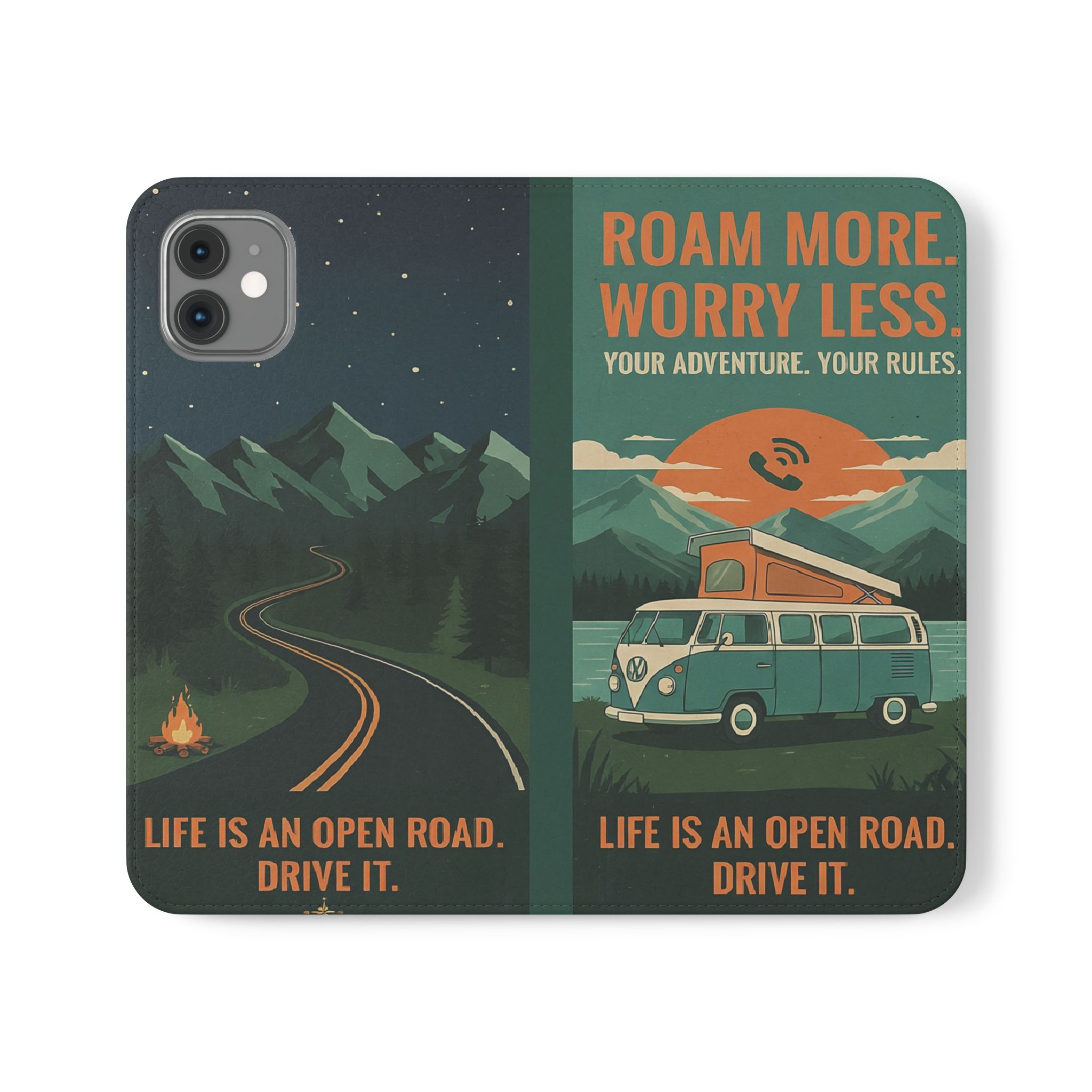 Flip Phone Case — "Roam More Worry Less - Life Is An Open Road" Phone Wallet