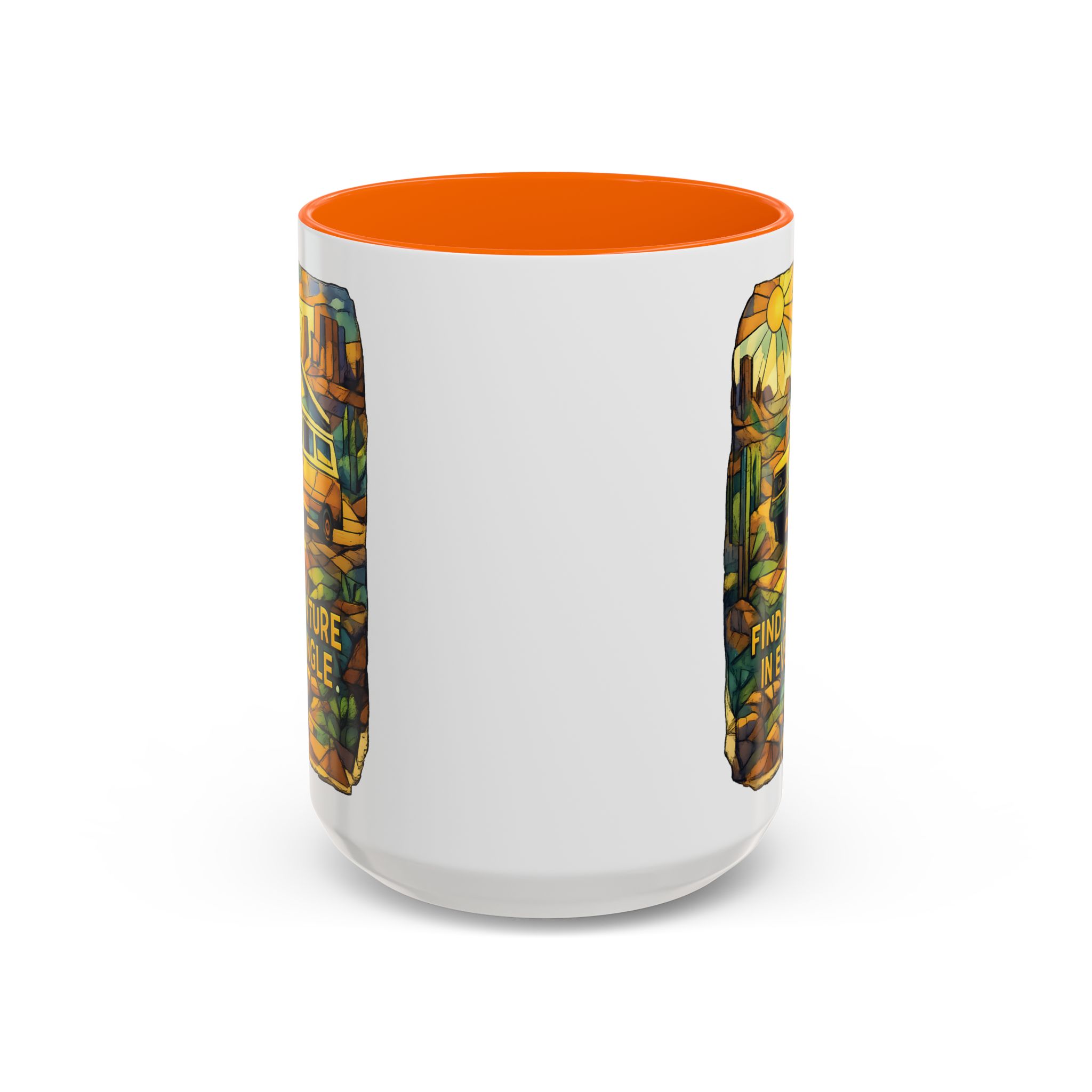 Accent Coffee Mug (11, 15oz) — "Find Adventure In Every Corner" Design Cubic-Line