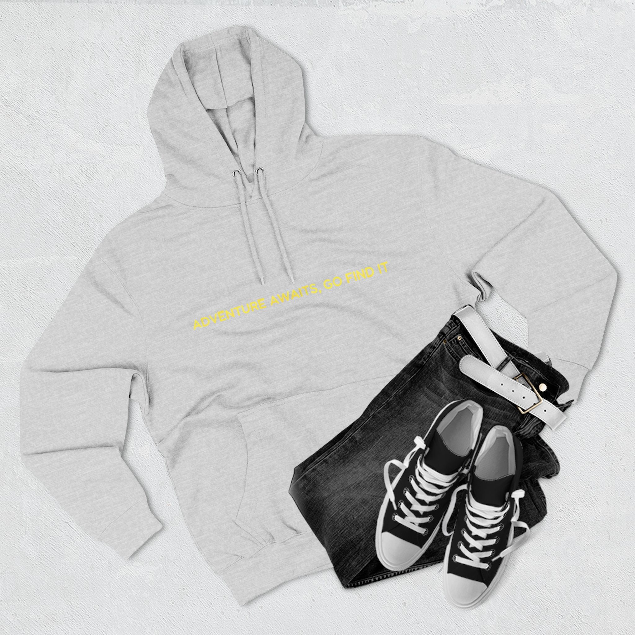 Three-Panel Fleece Hoodie - "Adventure Awaits-Go Find It"" Design Sitcom-Line