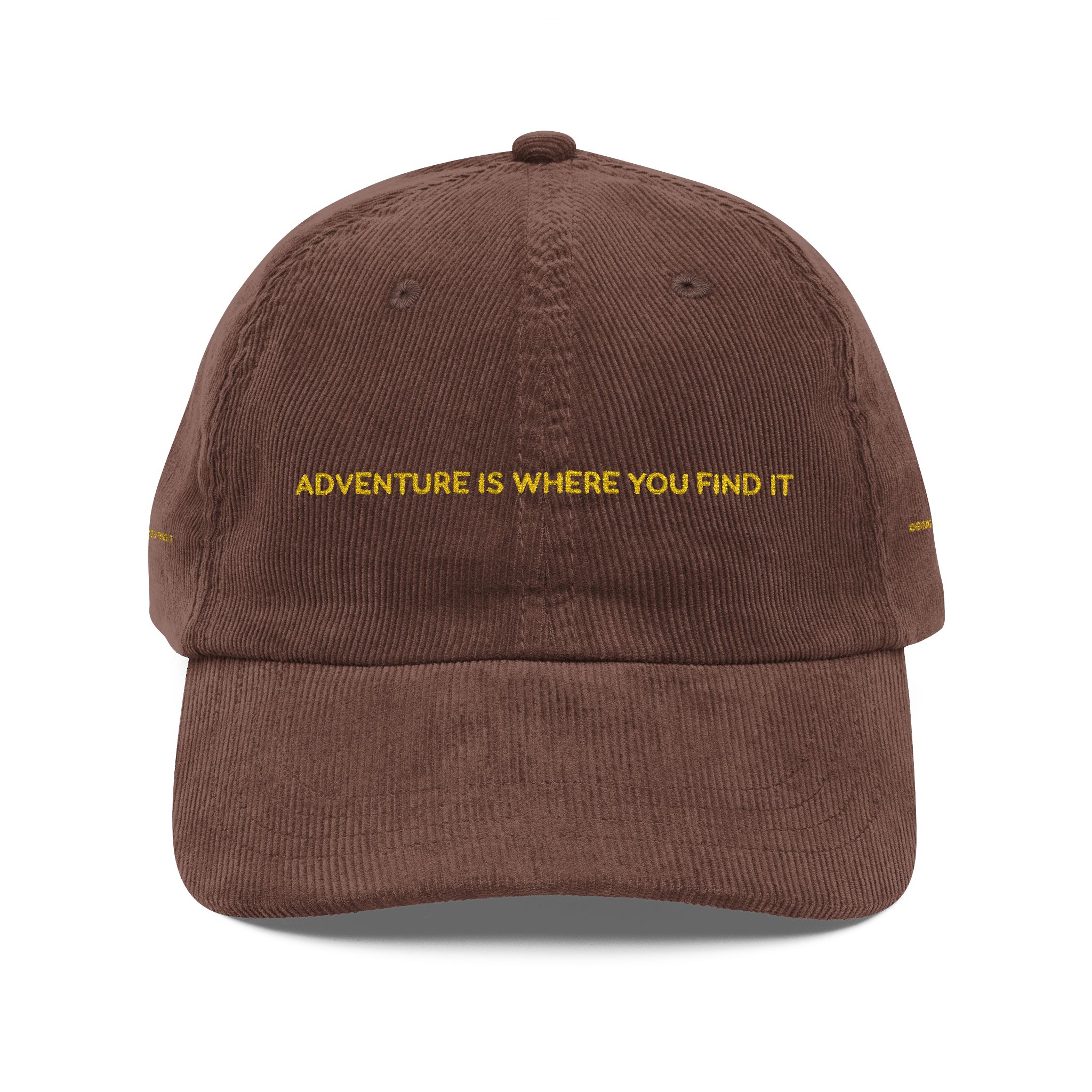 Vintage Corduroy Cap (Embroidery) — "Adventure Is Where You Find It" Embroidered Hat