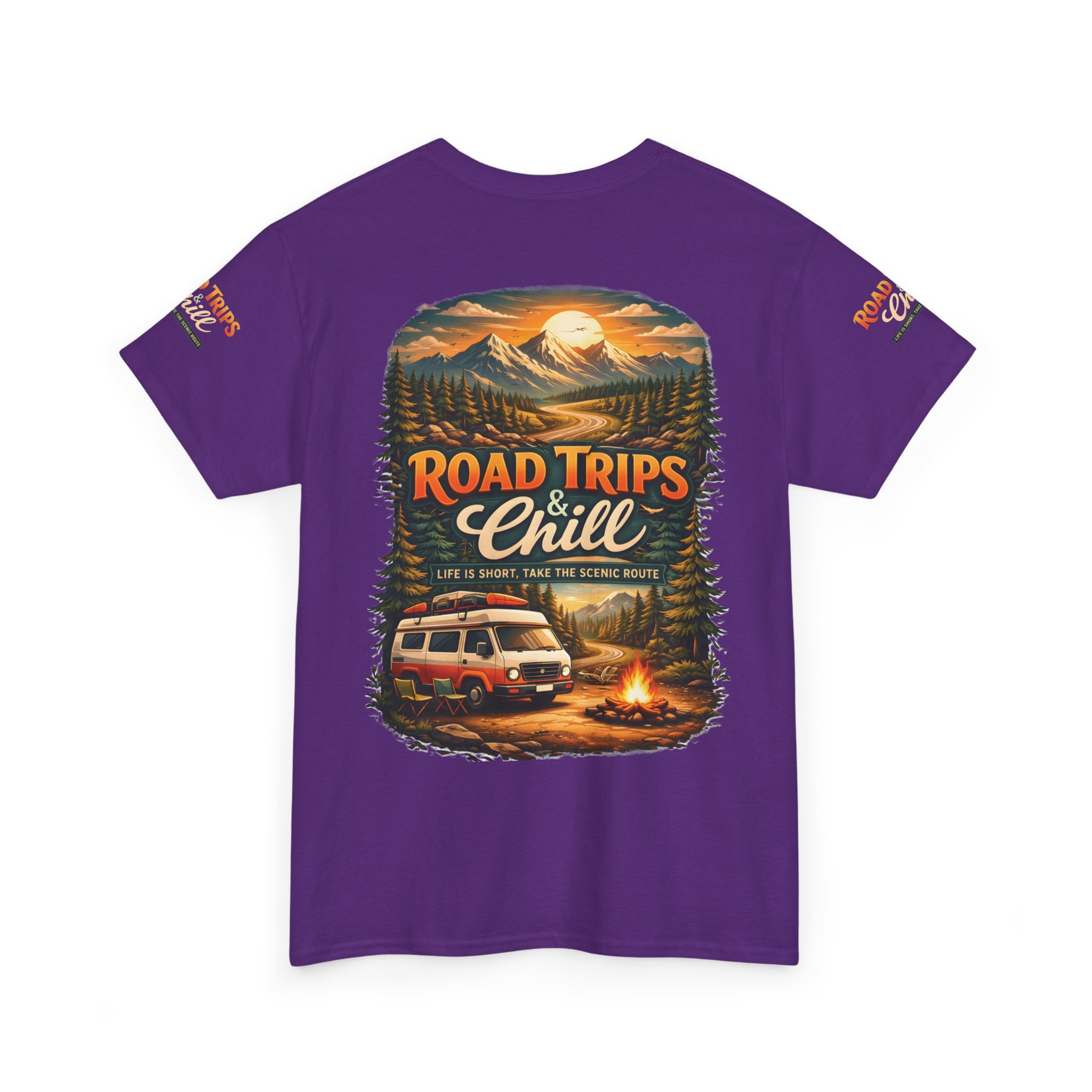 Unisex Heavy Cotton Tee — "Road Trips & Chill" Design Scenic-Line