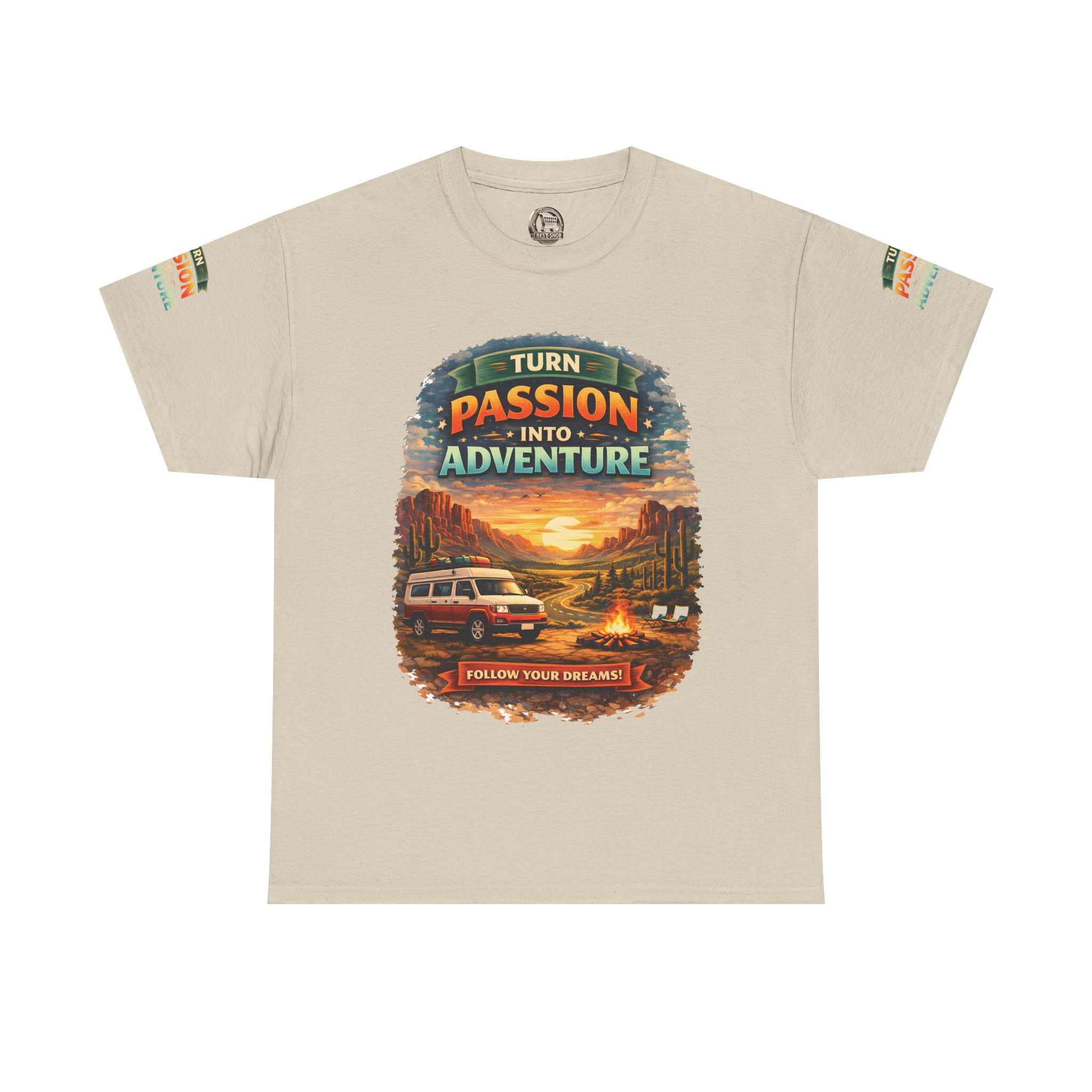 Unisex Heavy Cotton Tee — "Turn Passion Into Adventure" Design Scenic-Line