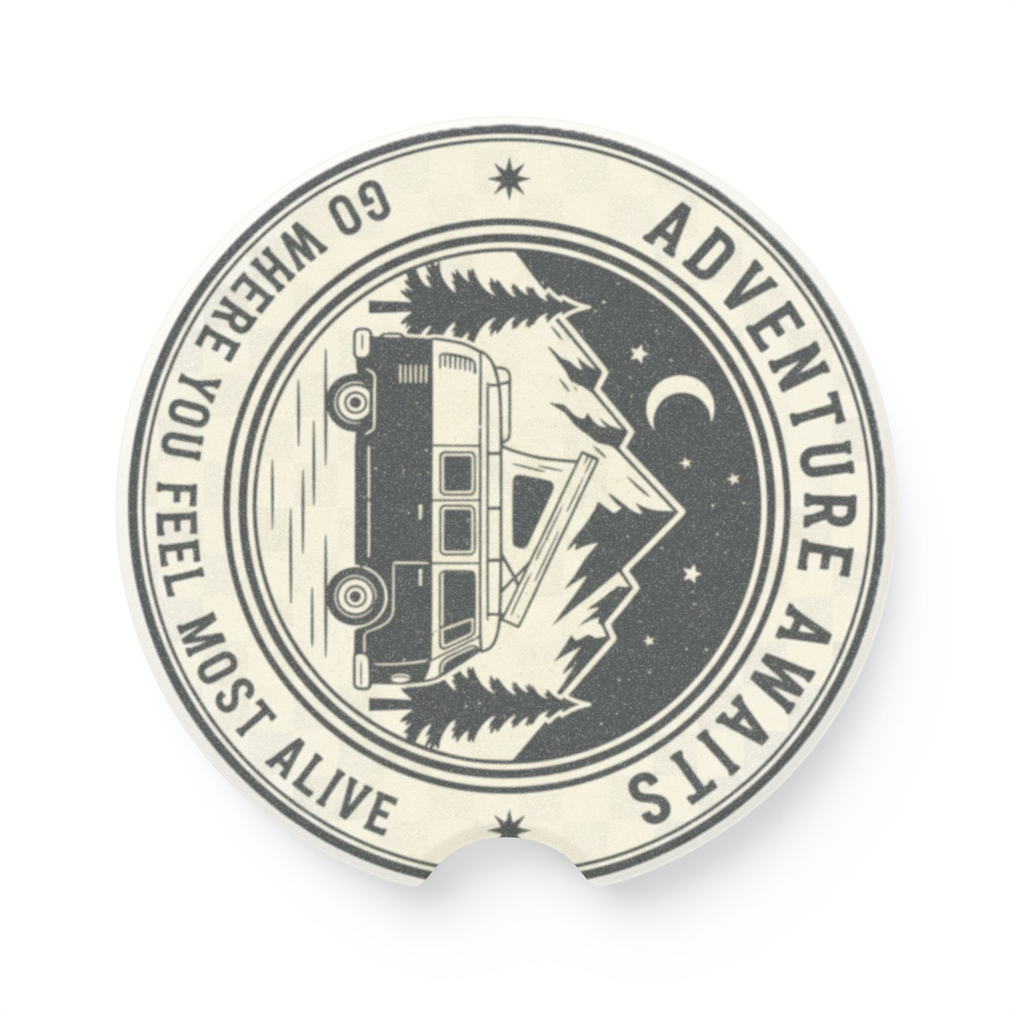 Soapstone Car Coaster — 'Go Where You Feel Most Alive' Travel Van Design