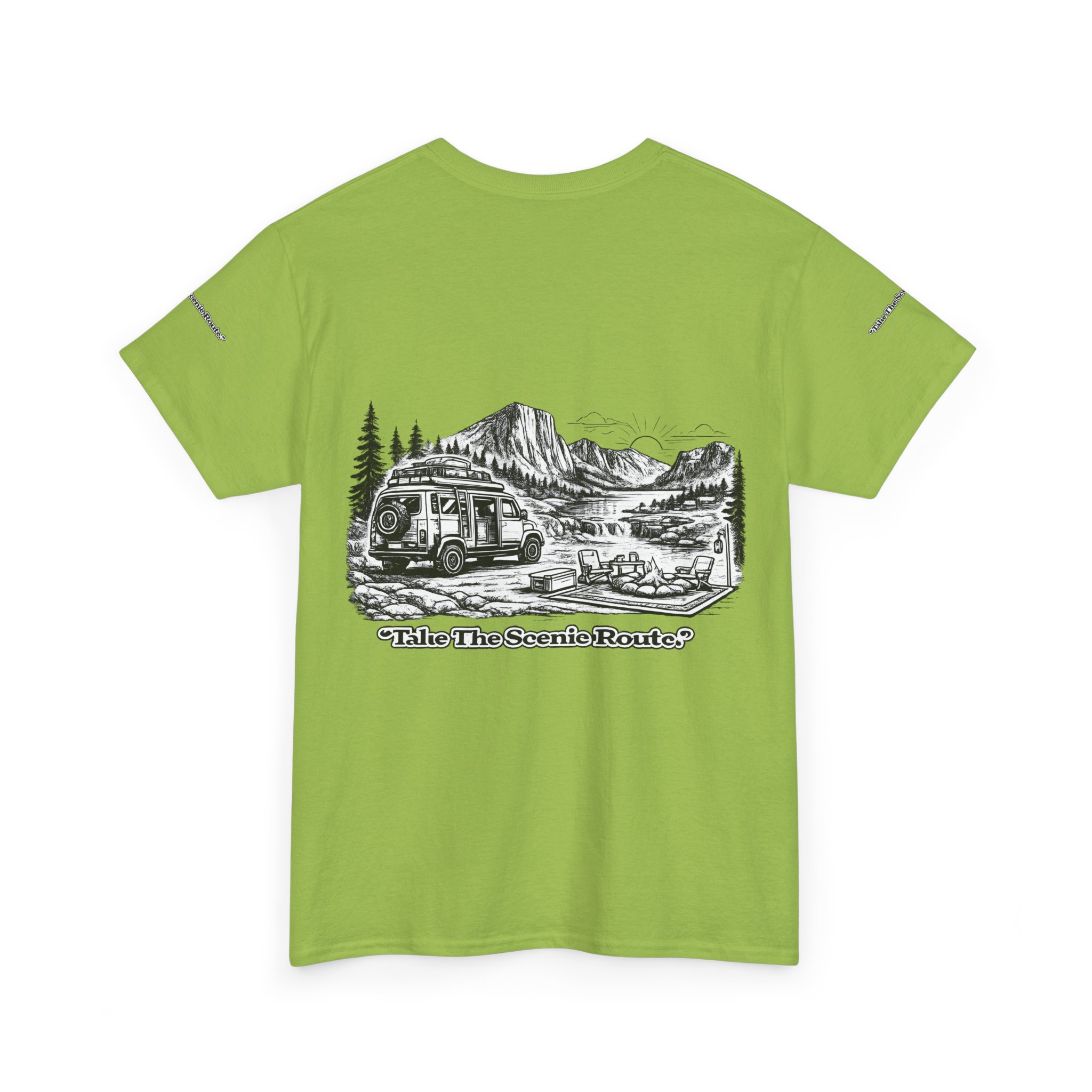 Unisex Heavy Cotton Tee — "Take The Scenic Route" Design Minimal-Line