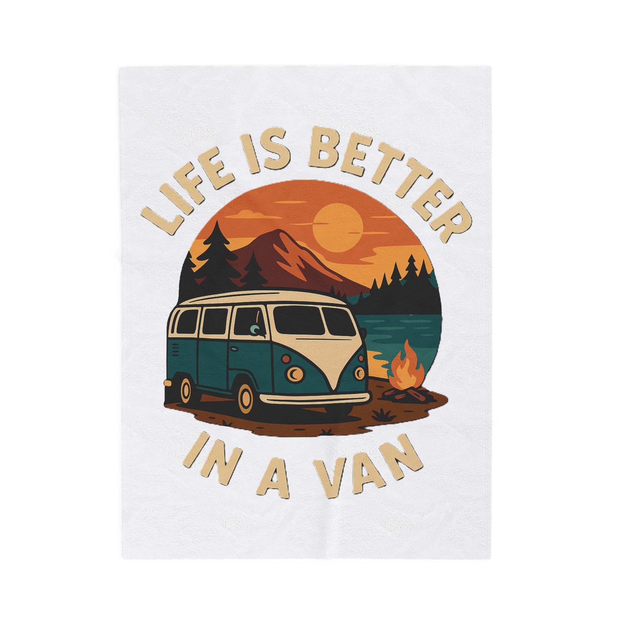 Velveteen Plush Blanket – "Life Is Better In A Van" Retro Campervan Camping Throw