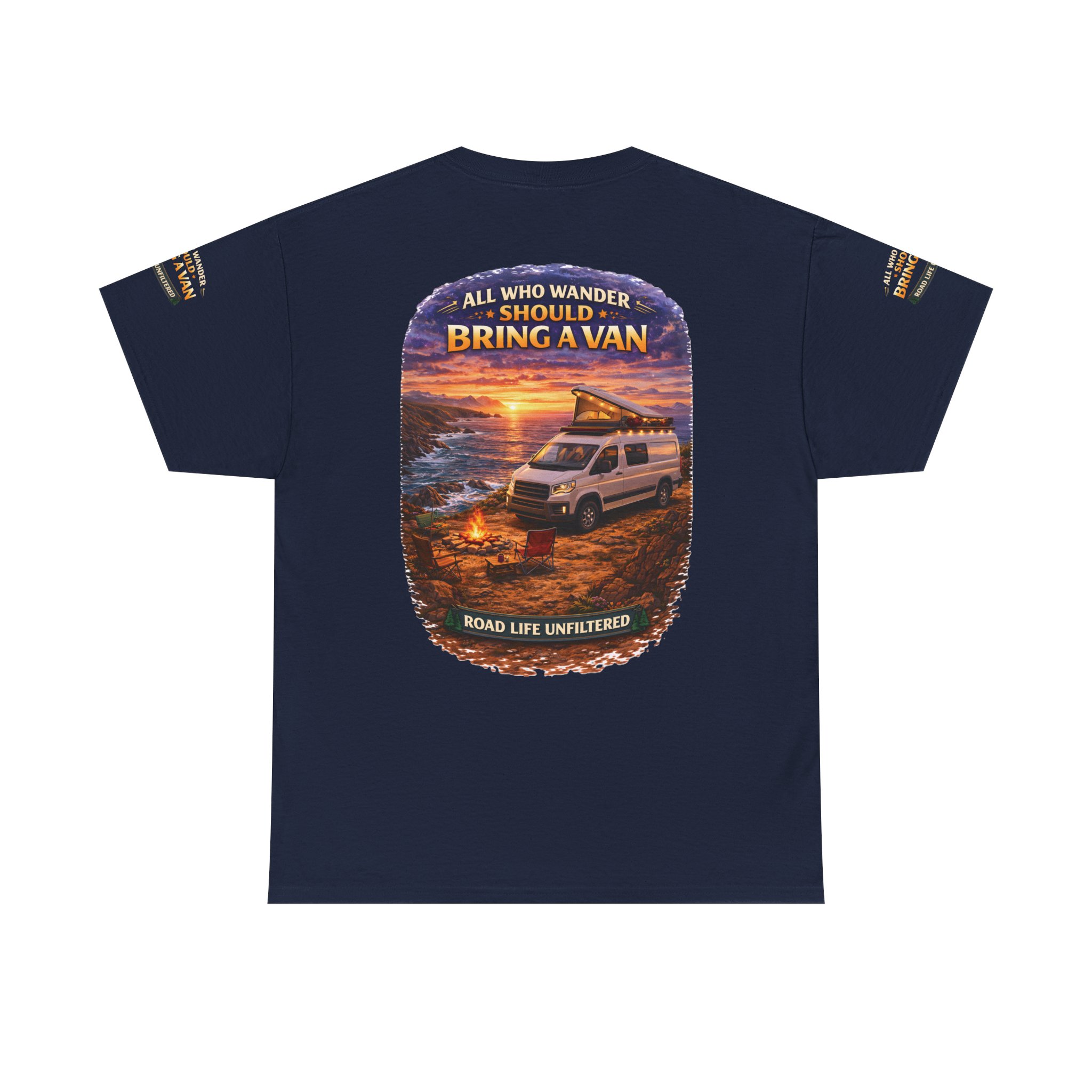 Unisex Heavy Cotton Tee — "All Who wander Should Bring A Van" Design Scenic-Line