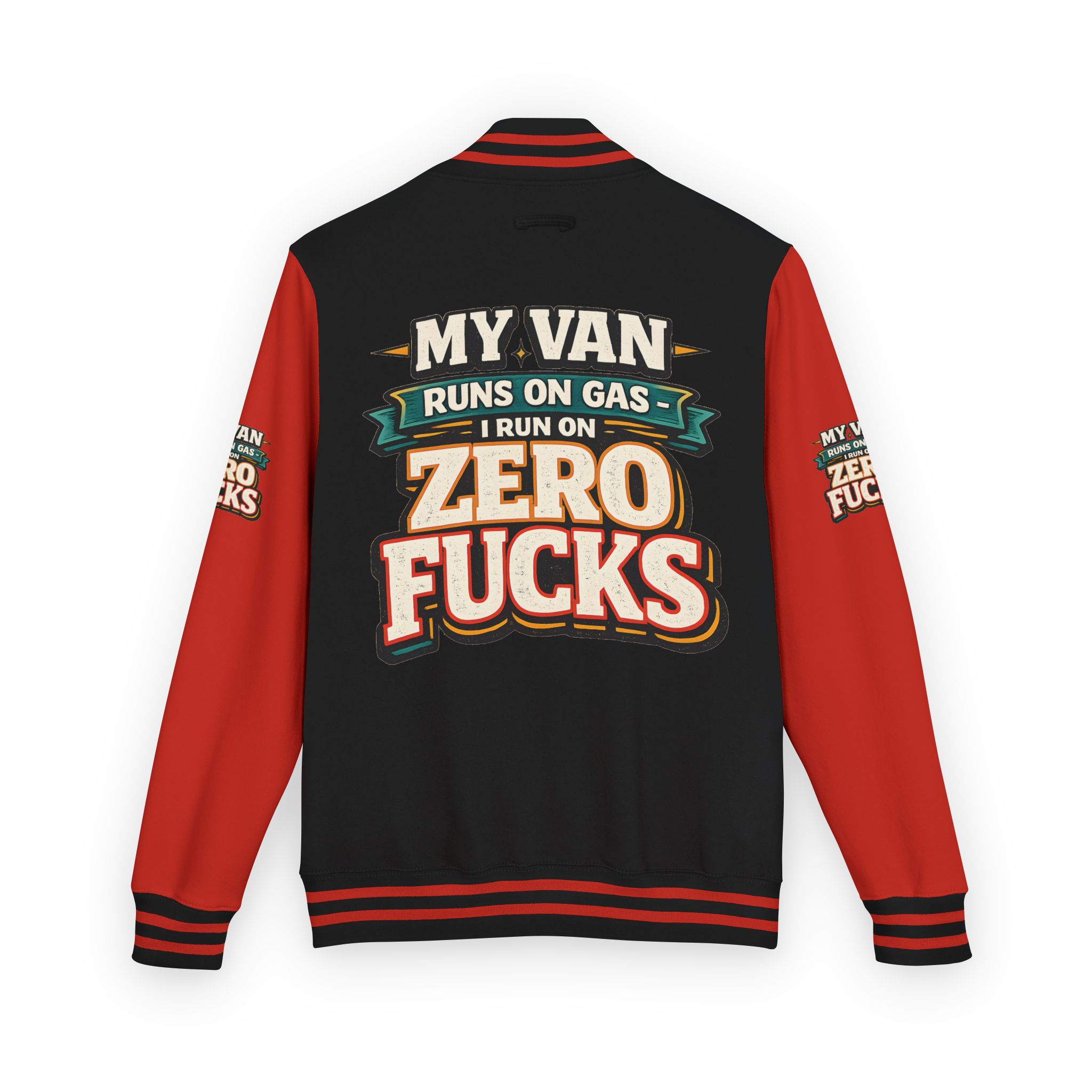 Unisex Heavyweight Letterman Jacket — "My Van Runs On Gas" Design F**K-Line