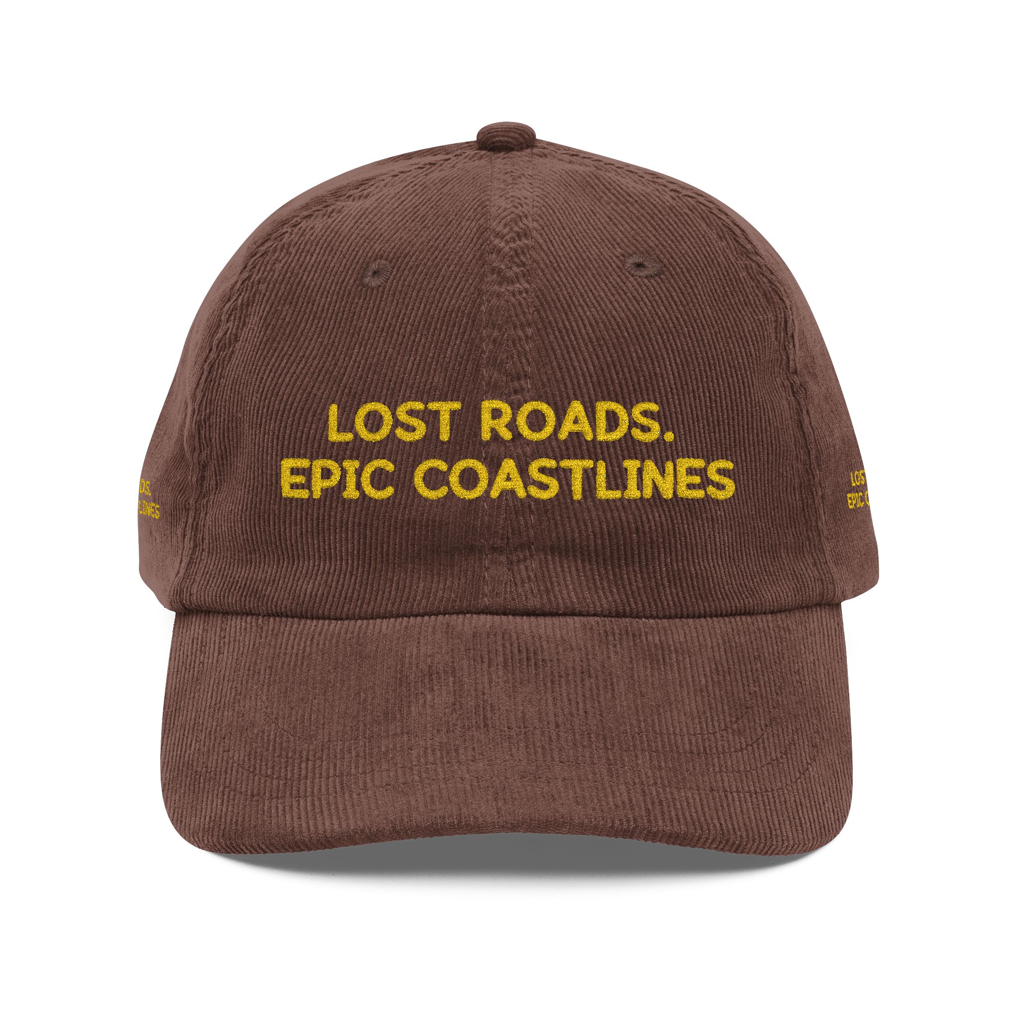 Vintage Corduroy Cap (Embroidery) — "Lost Roads,Epic Coastlines" Embroidered Hat