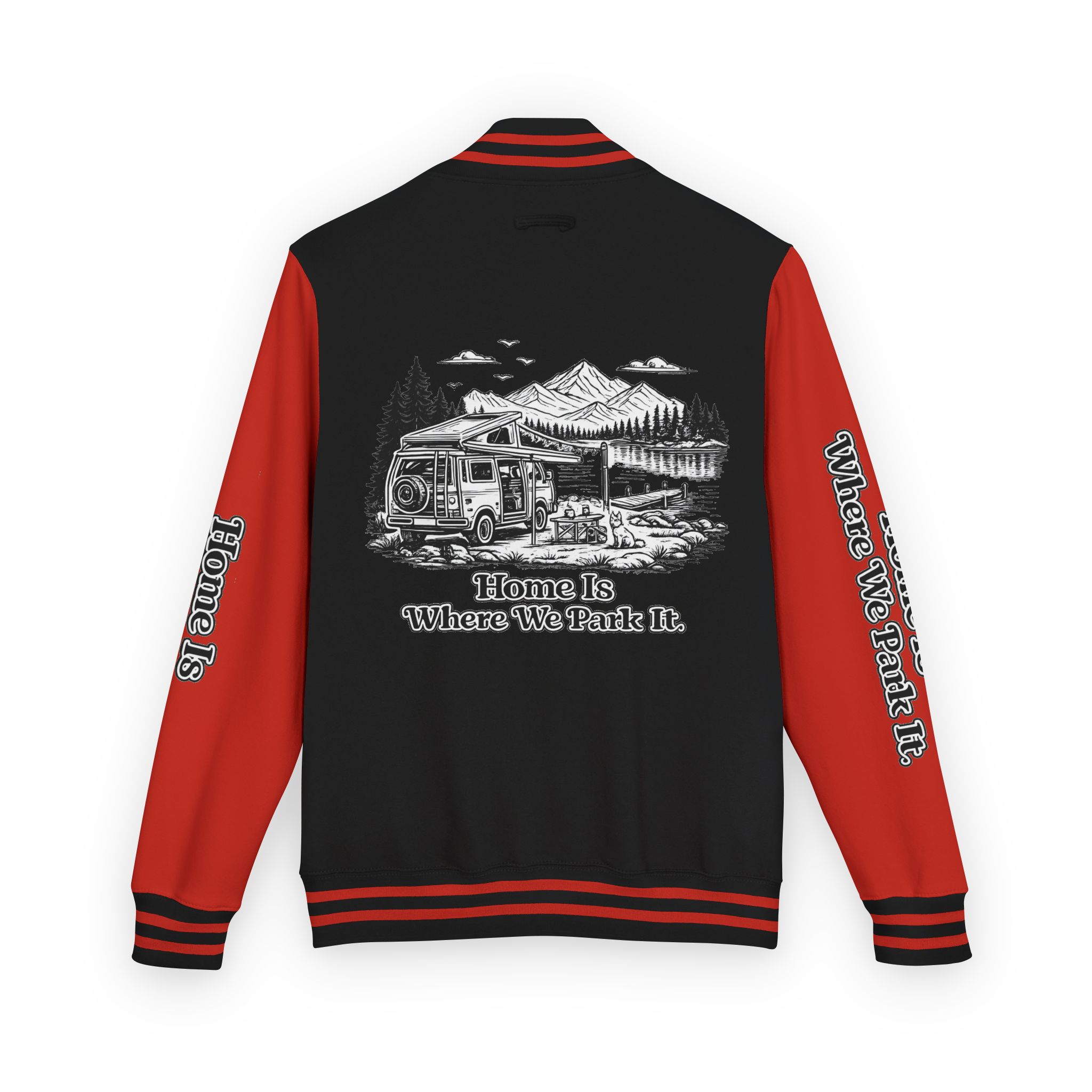 Unisex Heavyweight Letterman Jacket — "Home Is Where You Park It" Travel Varsity Coat