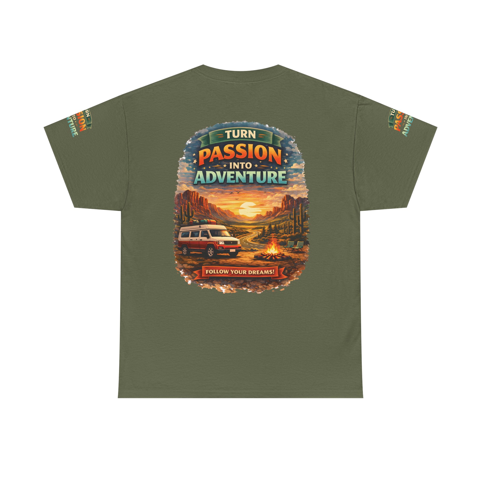 Unisex Heavy Cotton Tee — "Turn Passion Into Adventure" Design Scenic-Line