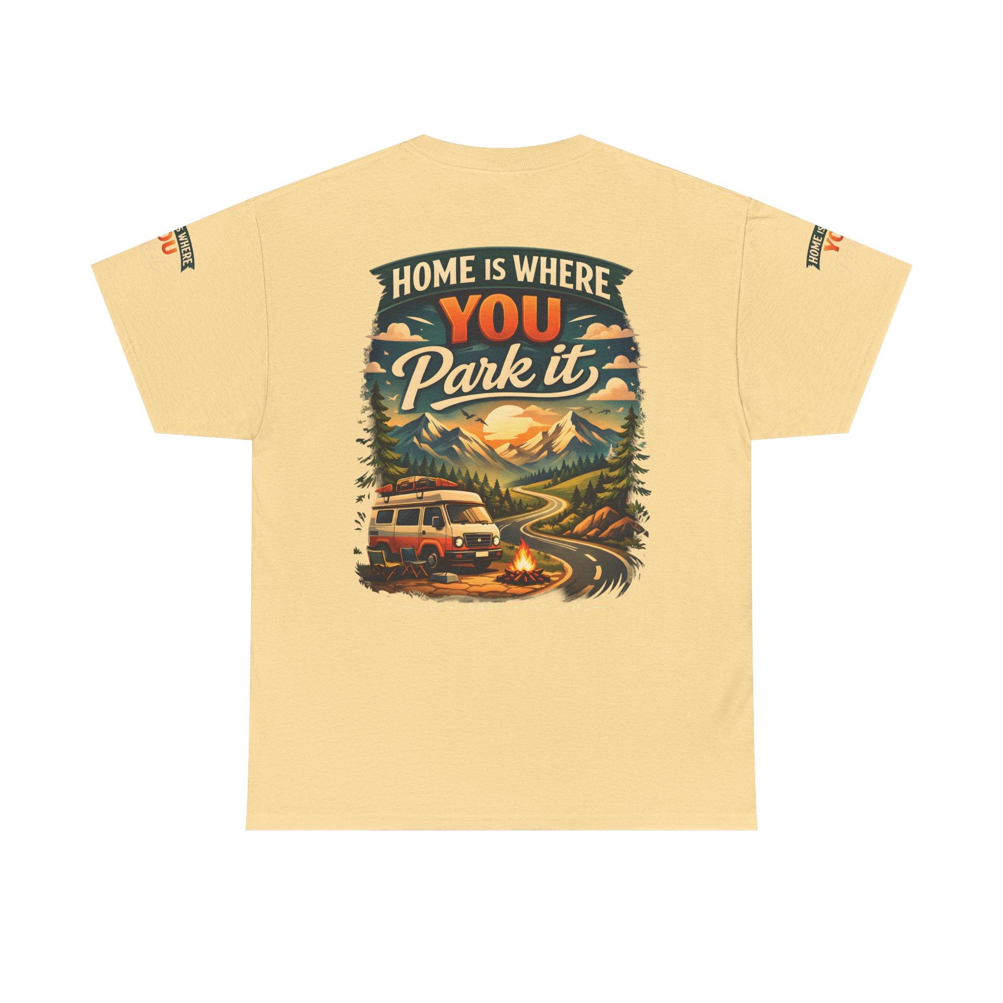 Unisex Heavy Cotton Tee — "Hom Is Where You Park It" Design Scenic-Line