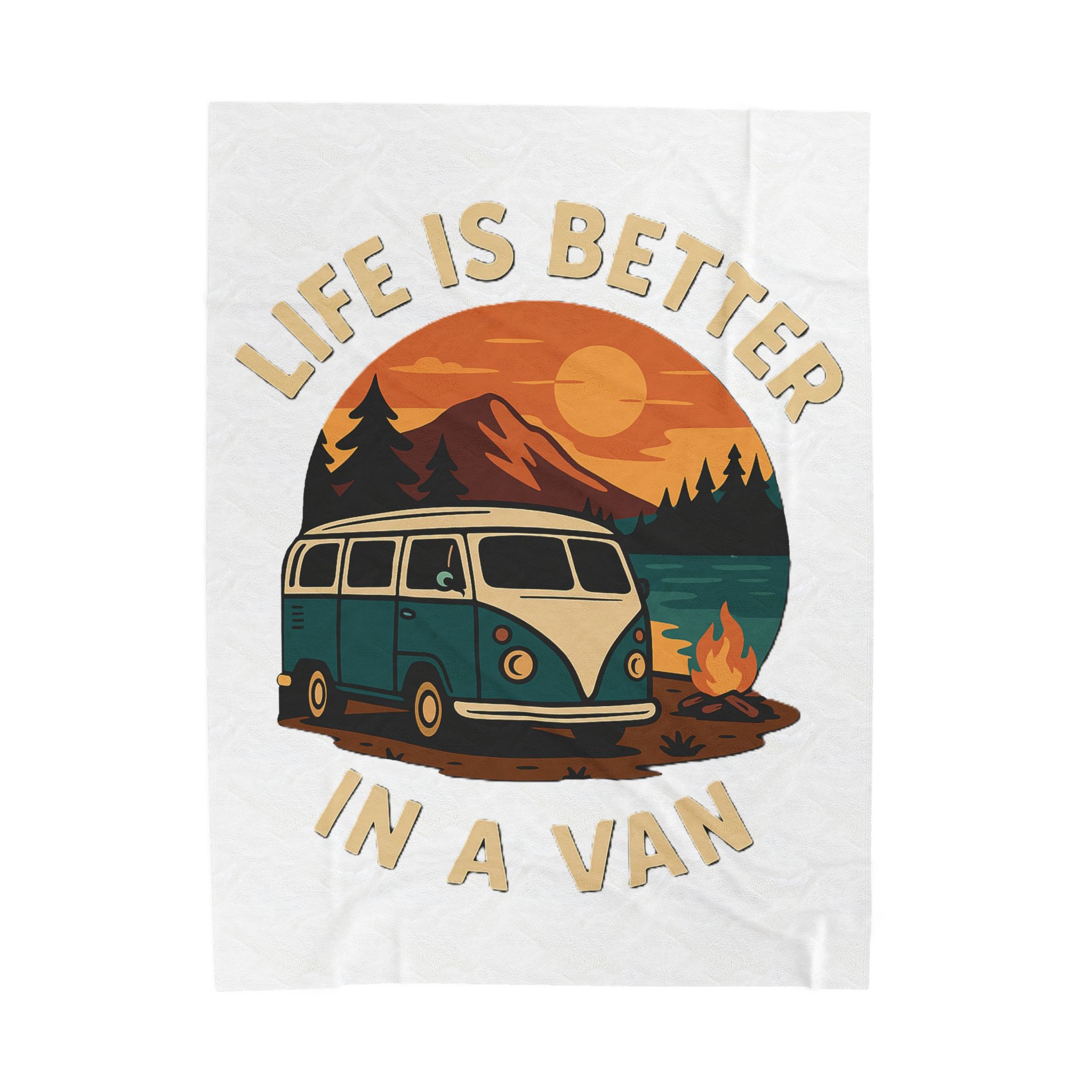Velveteen Plush Blanket – "Life Is Better In A Van" Retro Campervan Camping Throw