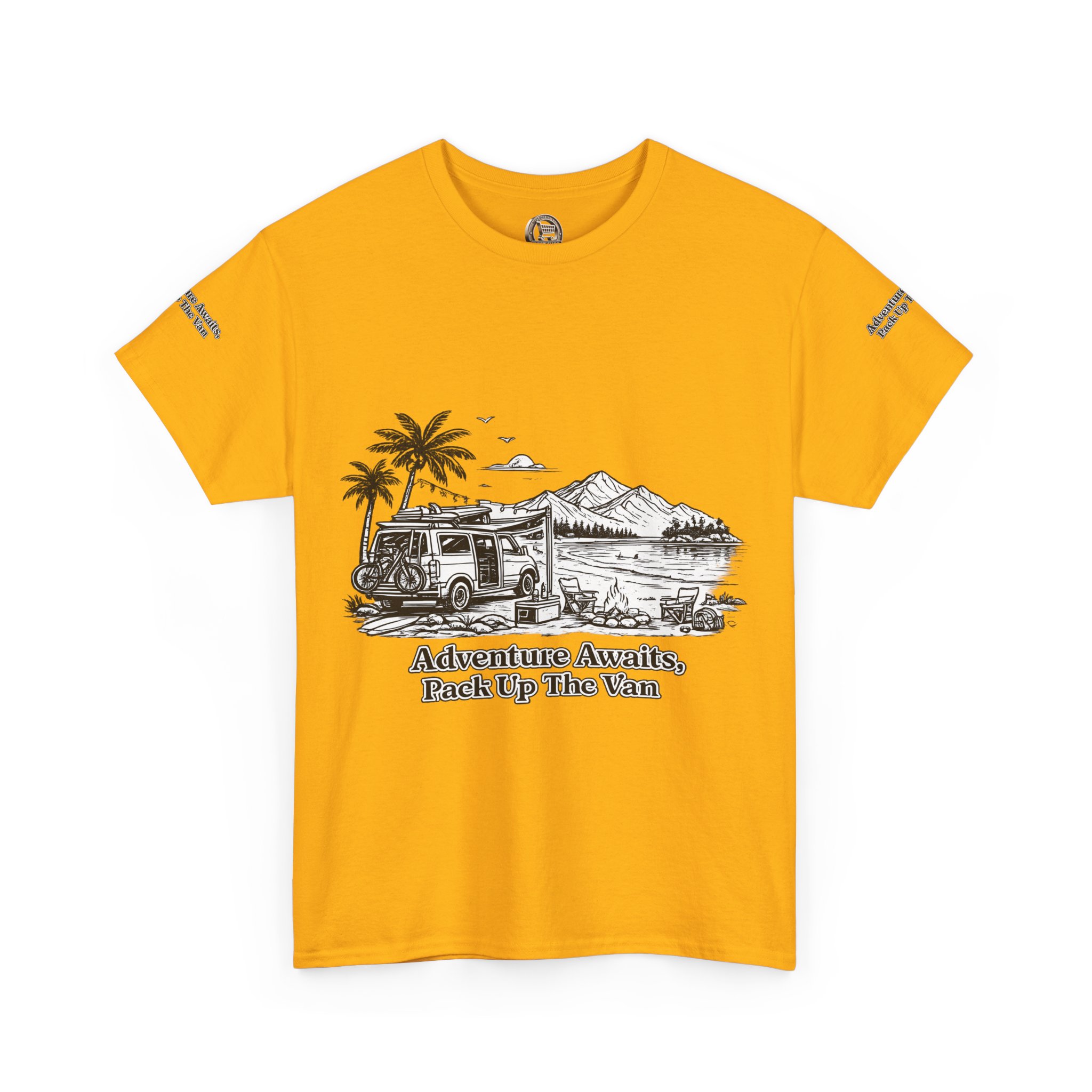 Unisex Heavy Cotton Tee — "Adventure Awaits,Pack Up The Van" Design Minimal-Line