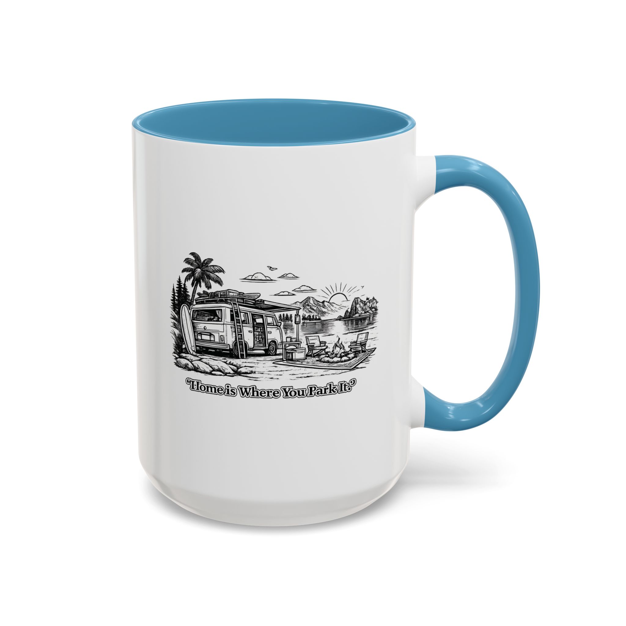 Accent Coffee Mug (11, 15oz) — "Home Is Where You Park It" Design Minimal-Line