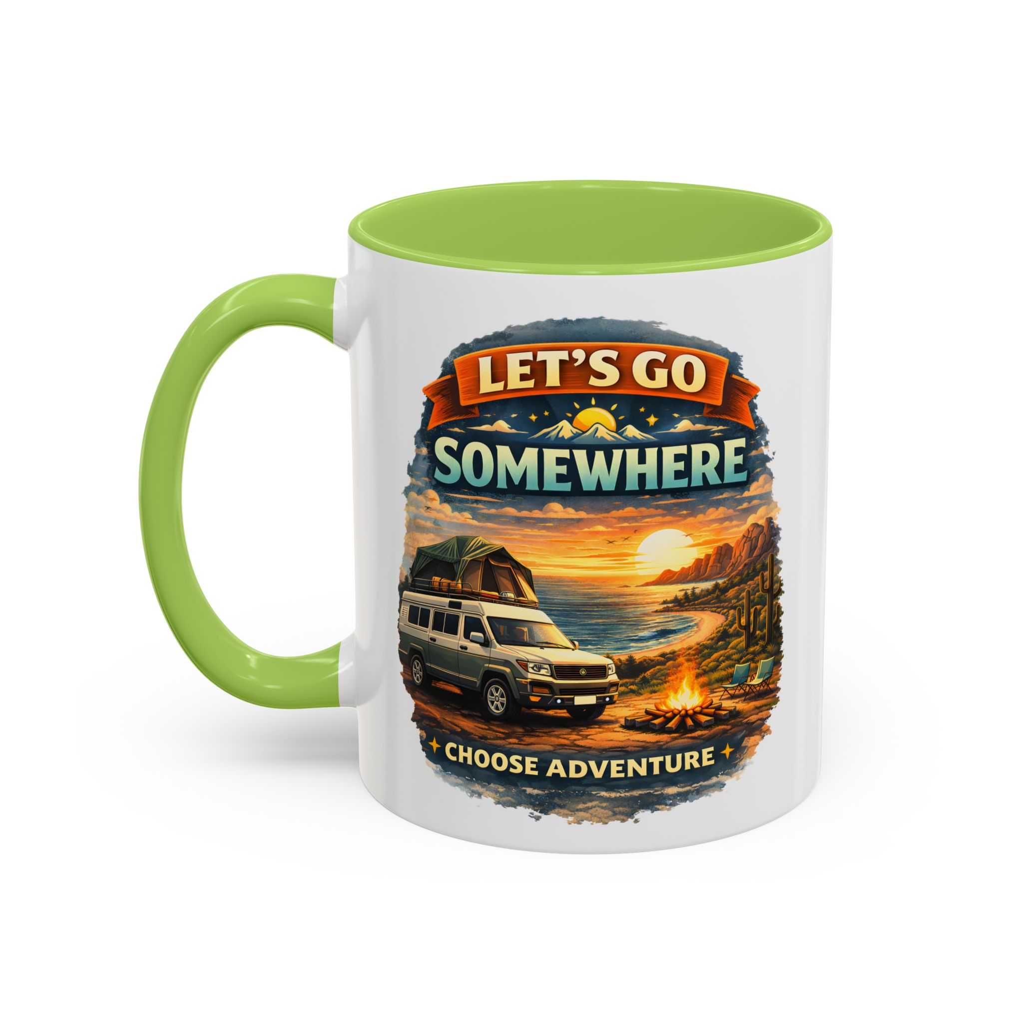 Accent Coffee Mug (11, 15oz) — "Lets Go Somewhere" Design Scenic-Line