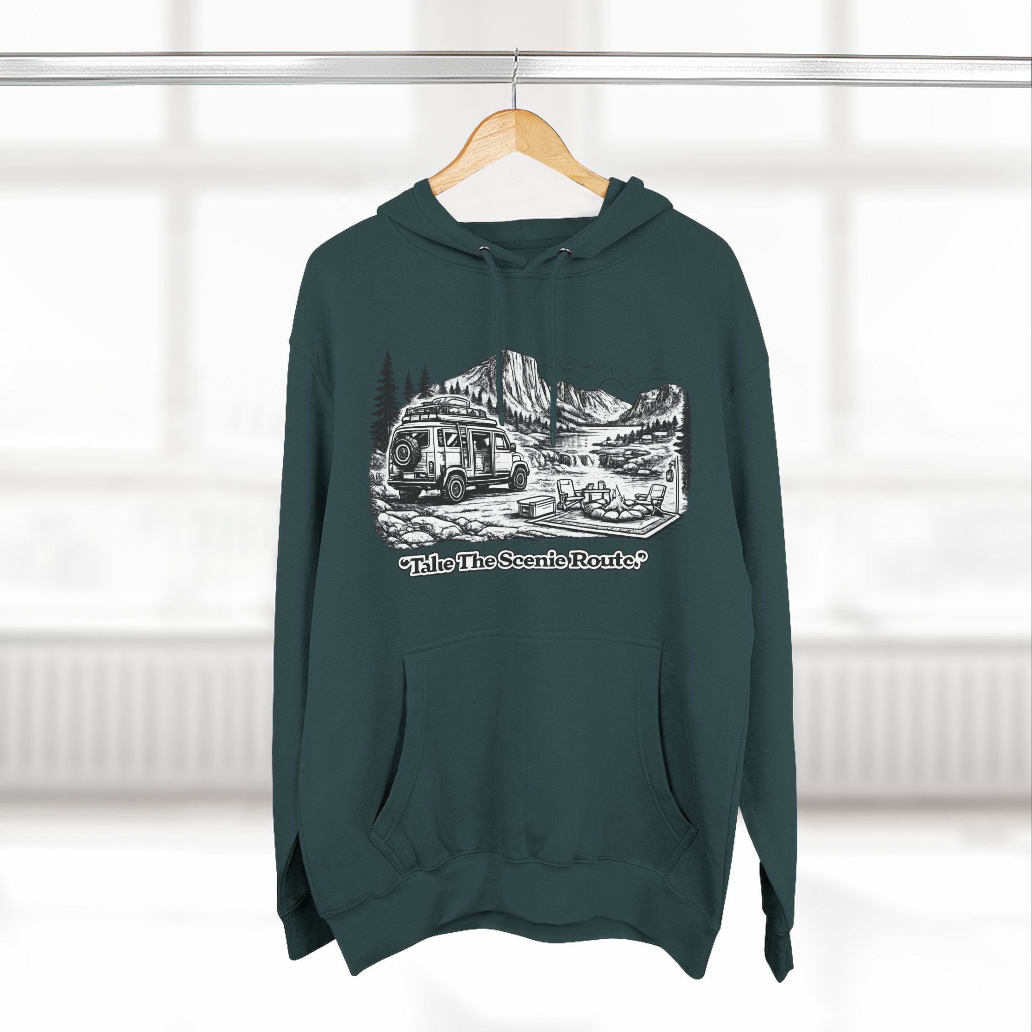 12954821781509129859_2048.jpeg Three-Panel Fleece Hoodie - "Take The Scenic Route" Design Minimal-Line