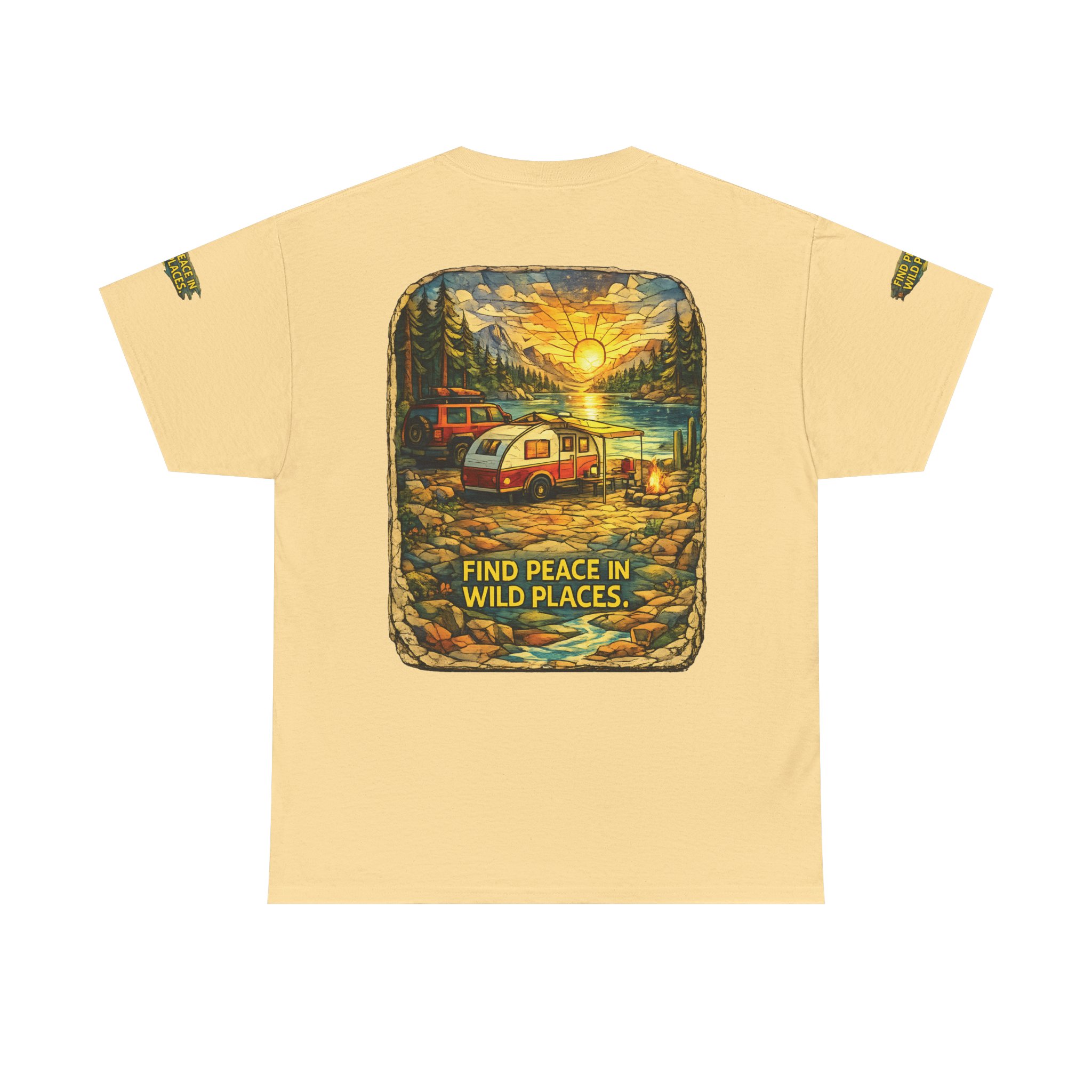 Unisex Heavy Cotton Tee — "Find Peace In Wild Places" Design Cubic-Line
