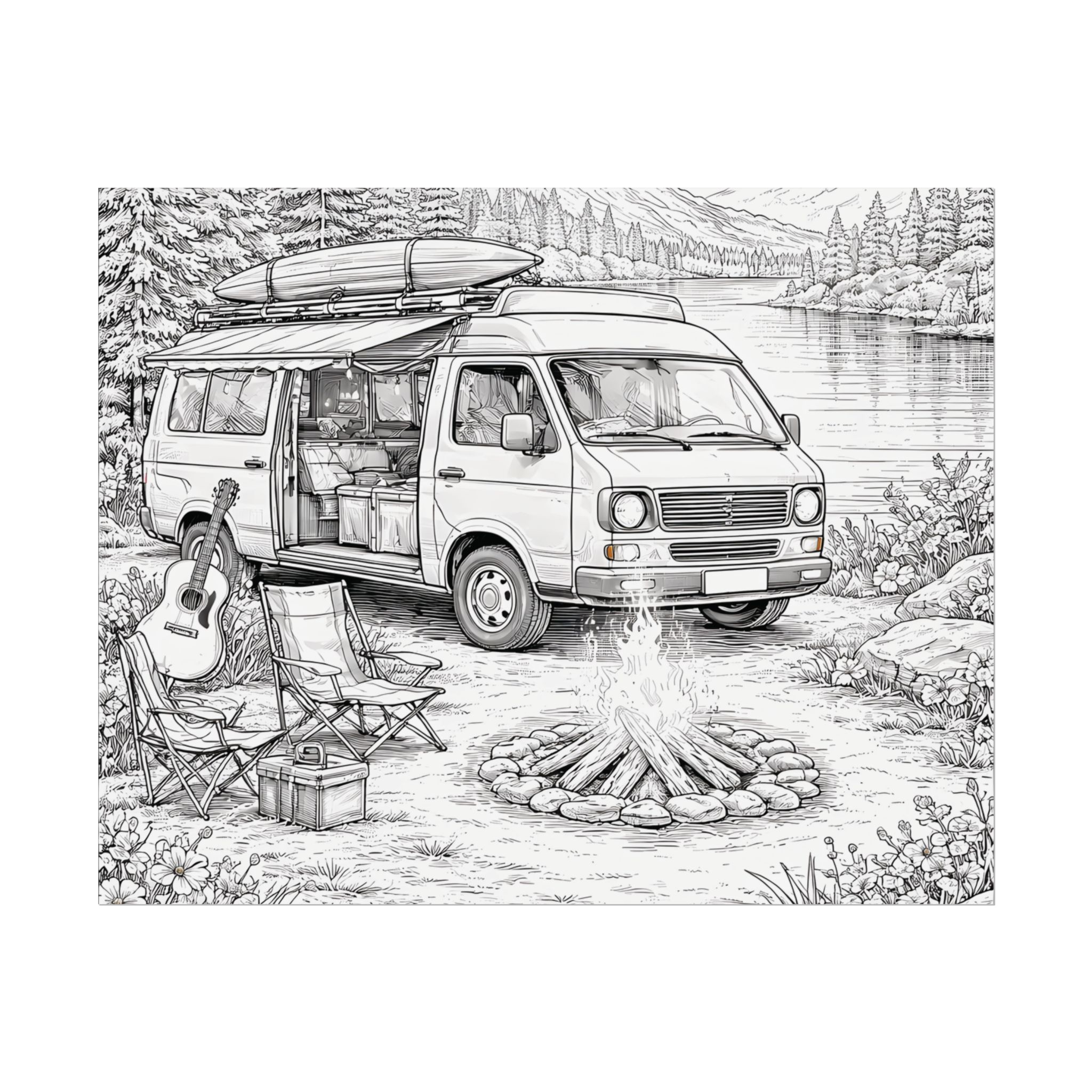 Campervan Poster — Vintage RV Camping Landscape Wall Art