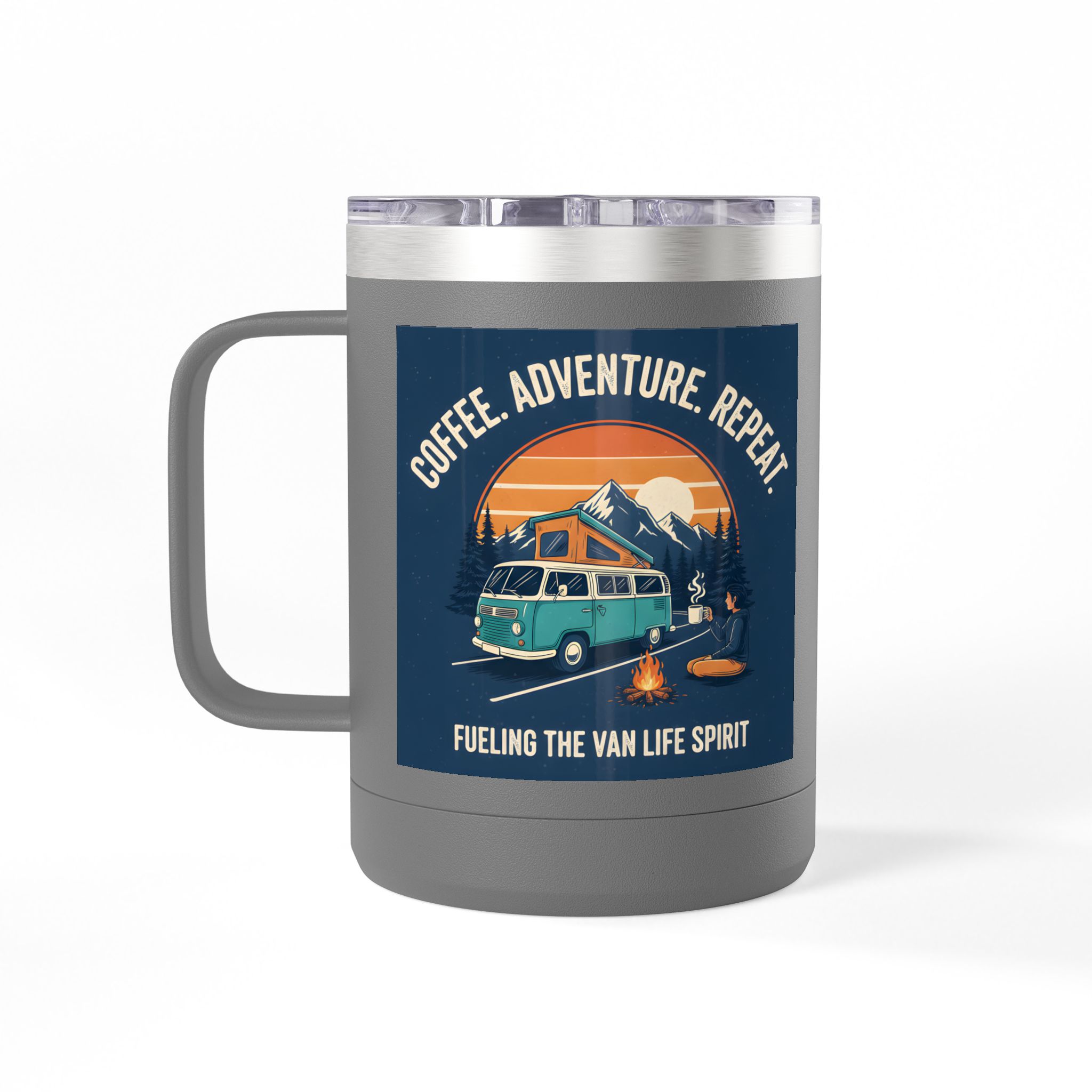 Coffee Mug Tumbler, 15oz — “Coffee. Adventure. Repeat.”