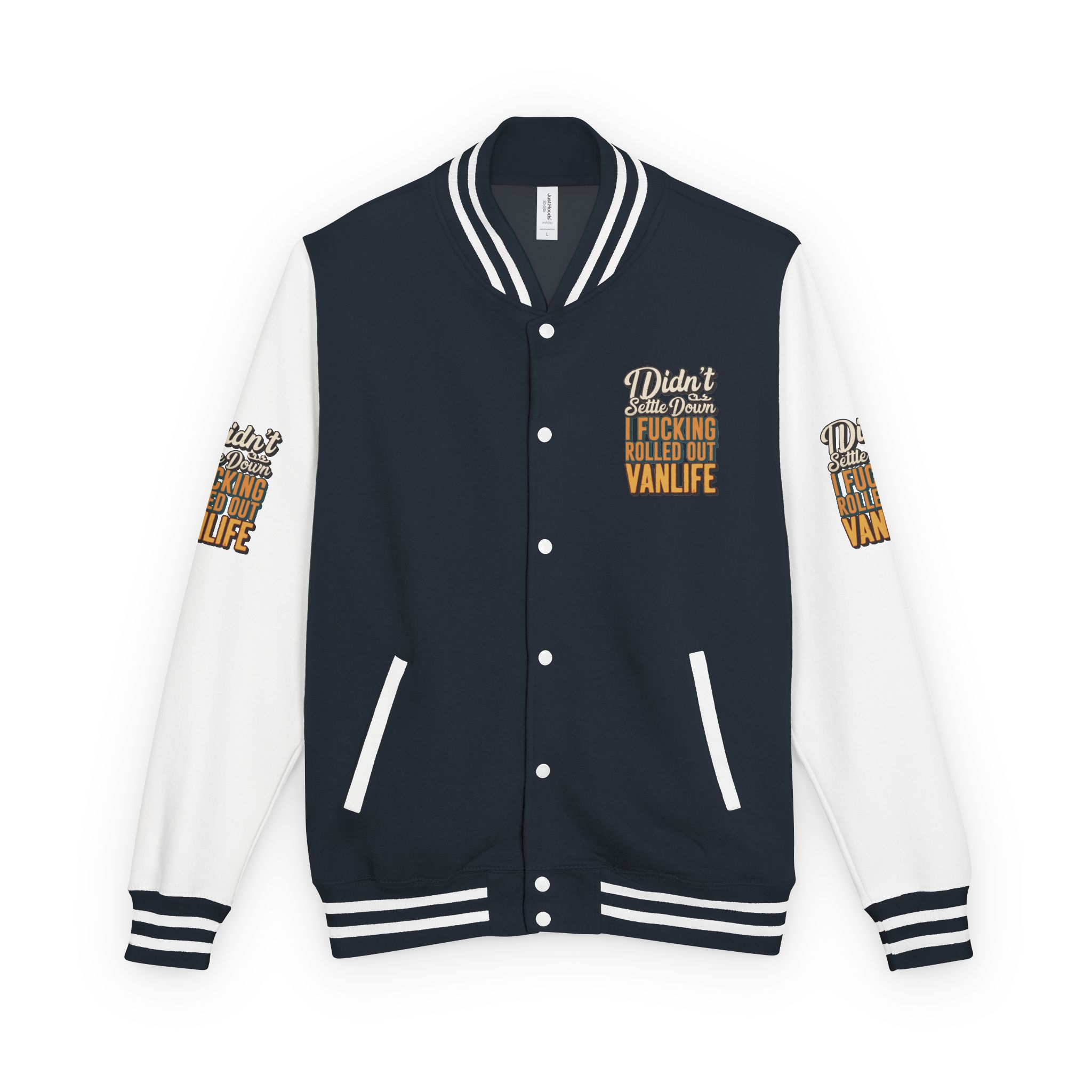 12968882649302522083_2048-1.jpeg Unisex Heavyweight Letterman Jacket — "Dind´t Settle Down" Design F**K-Line