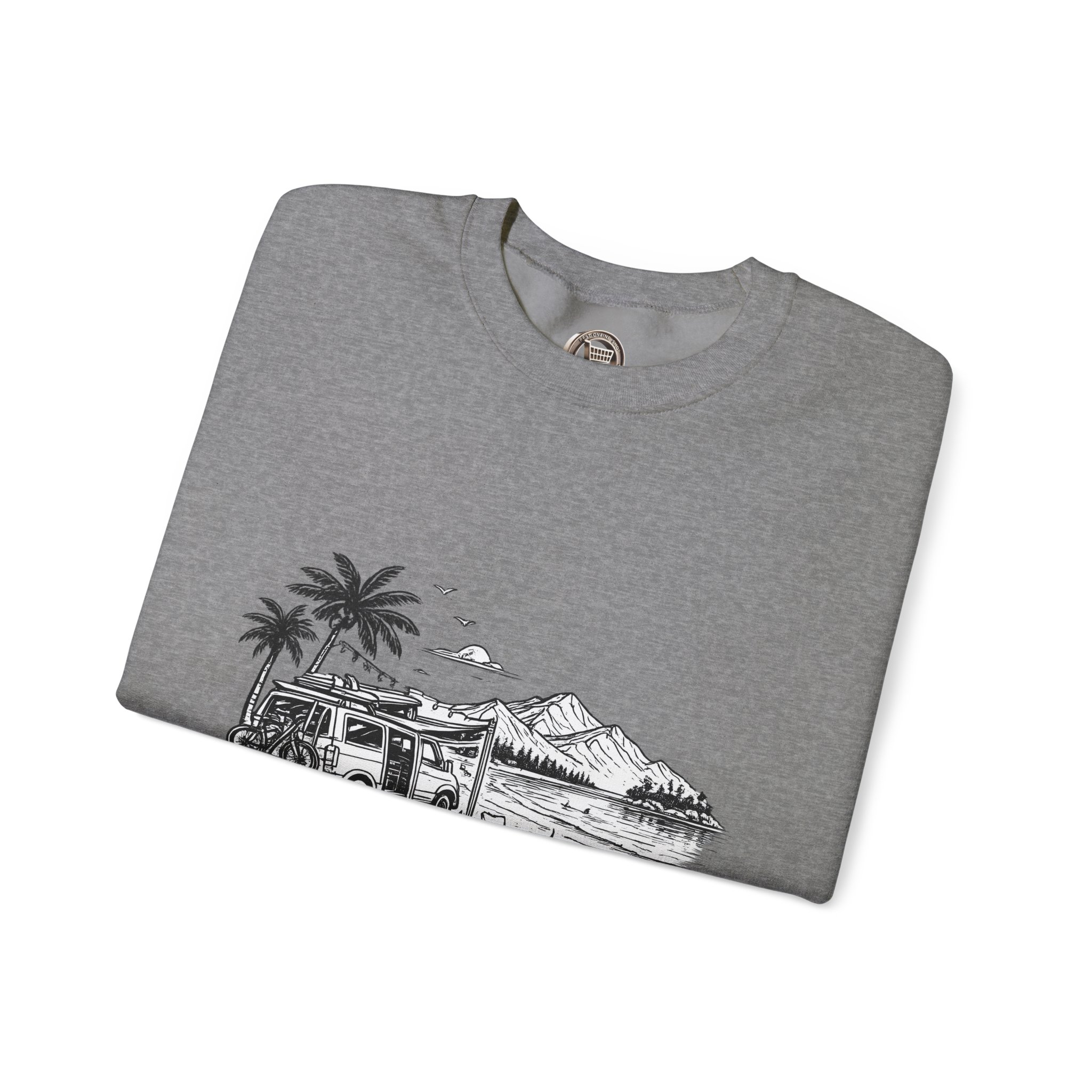 Unisex Heavy Blend™ Crewneck Sweatshirt — "Adventure Awaits,Pack Up The Van" Design Minimal-Line