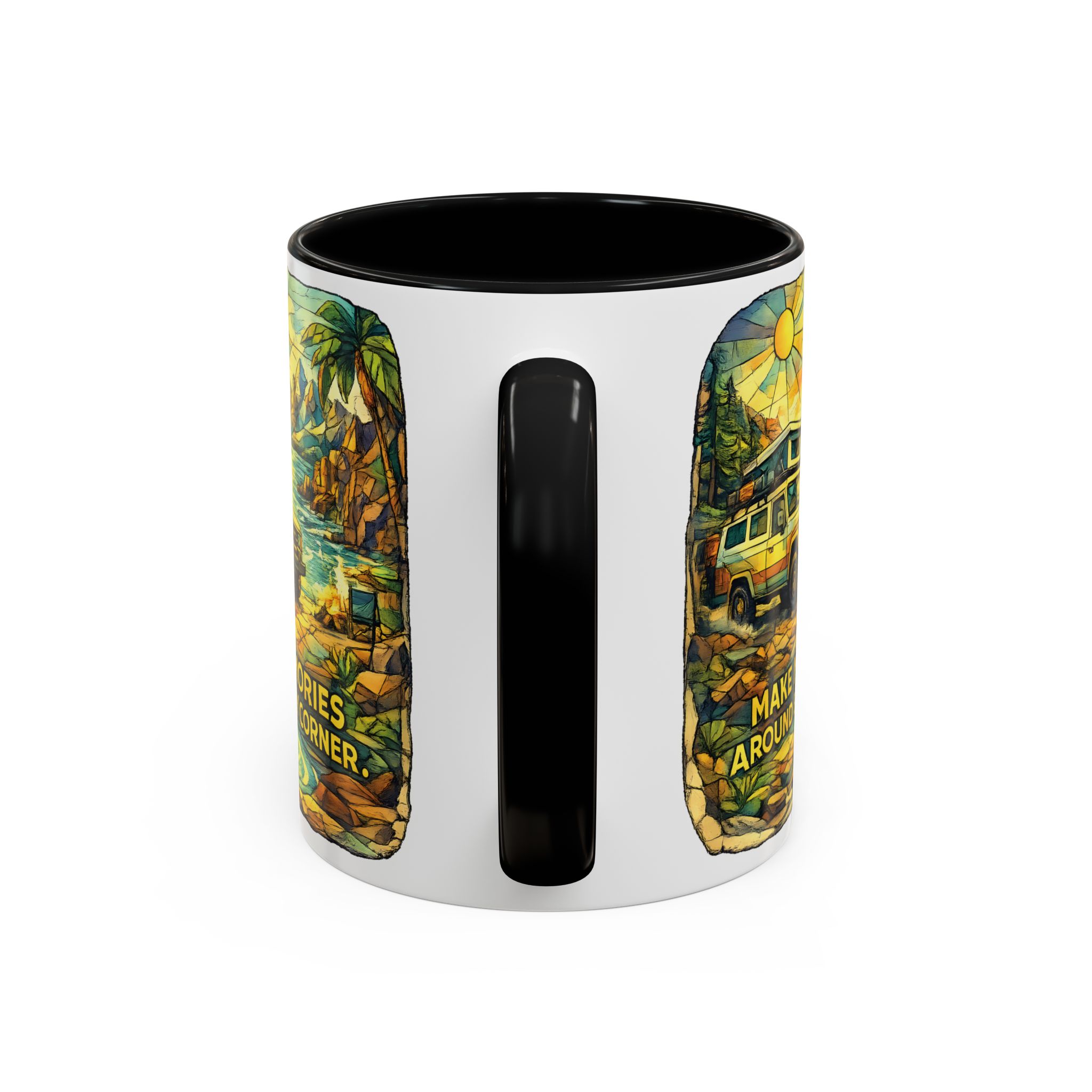 Accent Coffee Mug (11, 15oz) — "Make Memories Around Every Corner" Design Cubic-Line