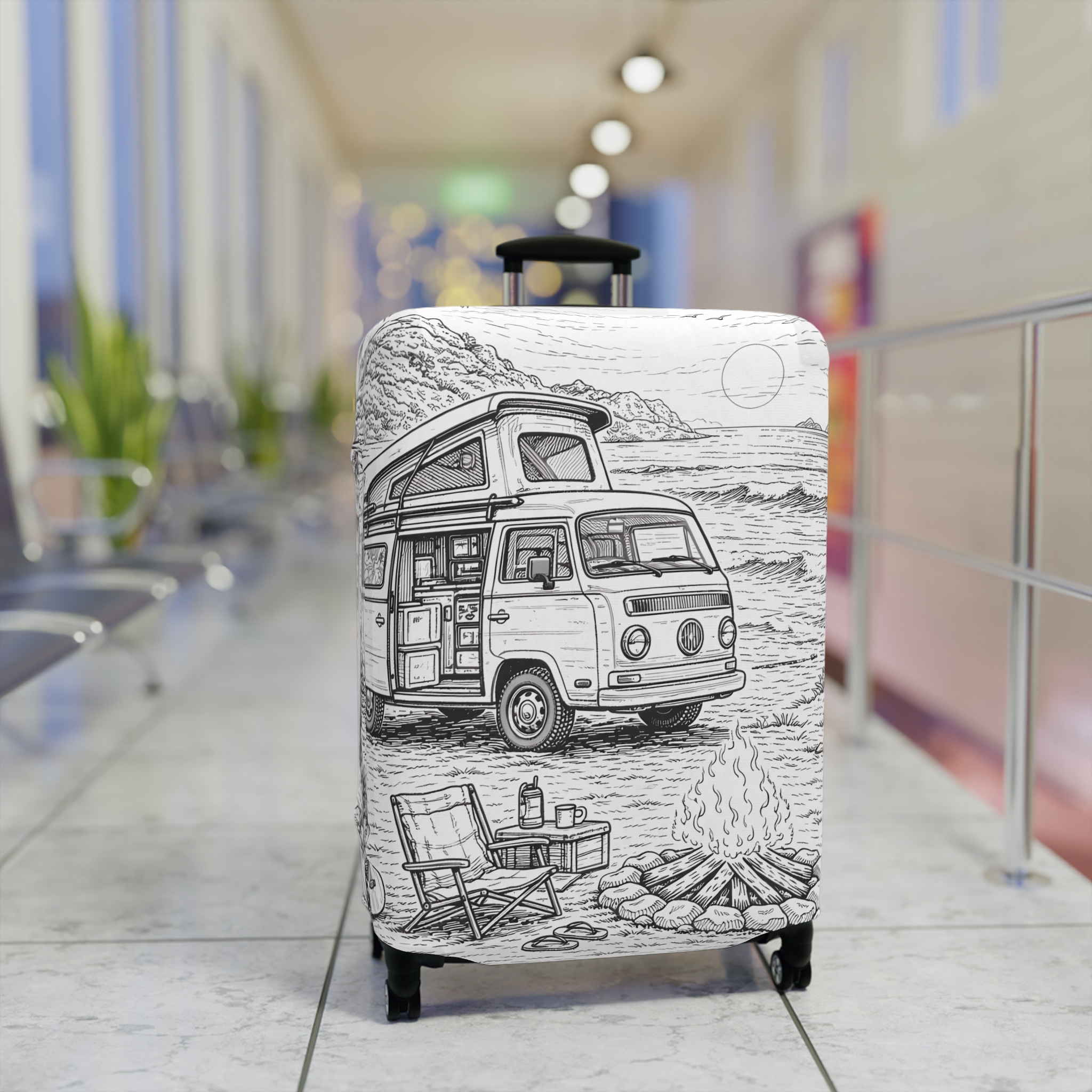 Luggage Cover — Adventure Camper Sketch Travel Suitcase