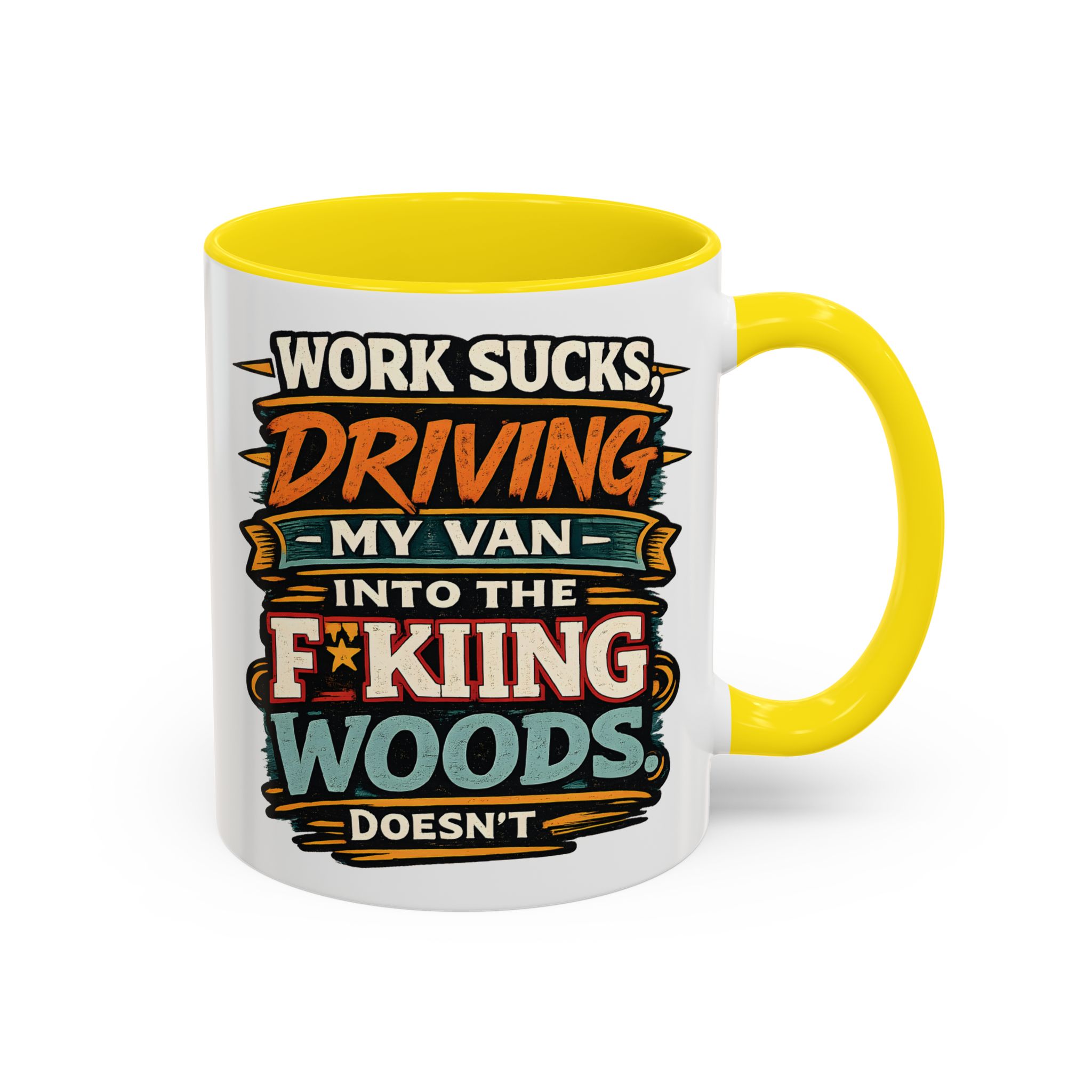 Accent Coffee Mug (11, 15oz) — "Work Sucks" Design F**K-Line
