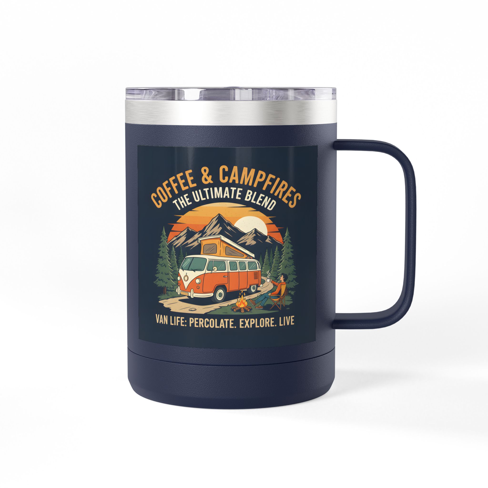 Coffee Mug Tumbler, 15oz — “Coffee & Campfires: The Ultimate Blend”