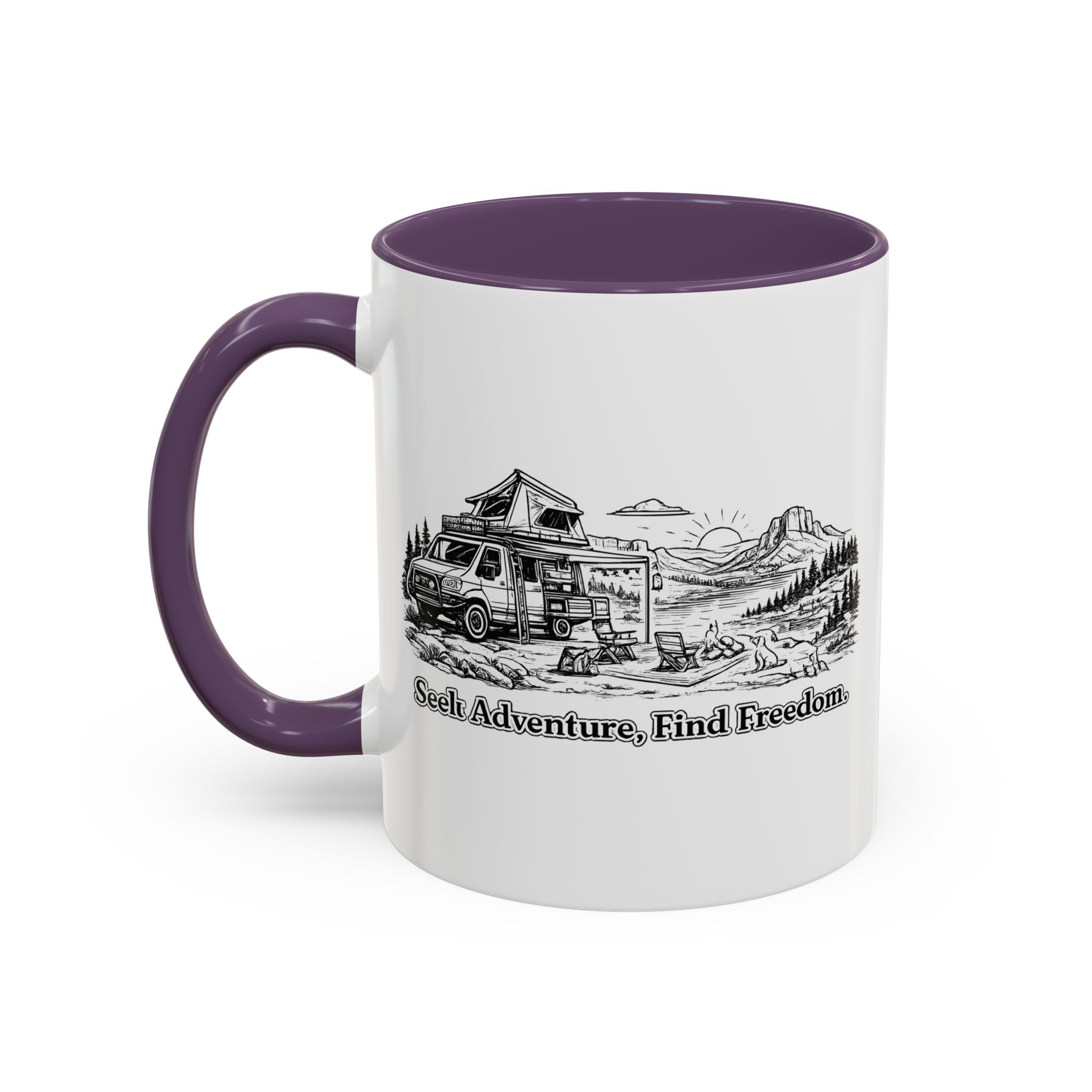 Accent Coffee Mug (11, 15oz) — "Seek Adventure, Find Freedom" Design Minimal-Line