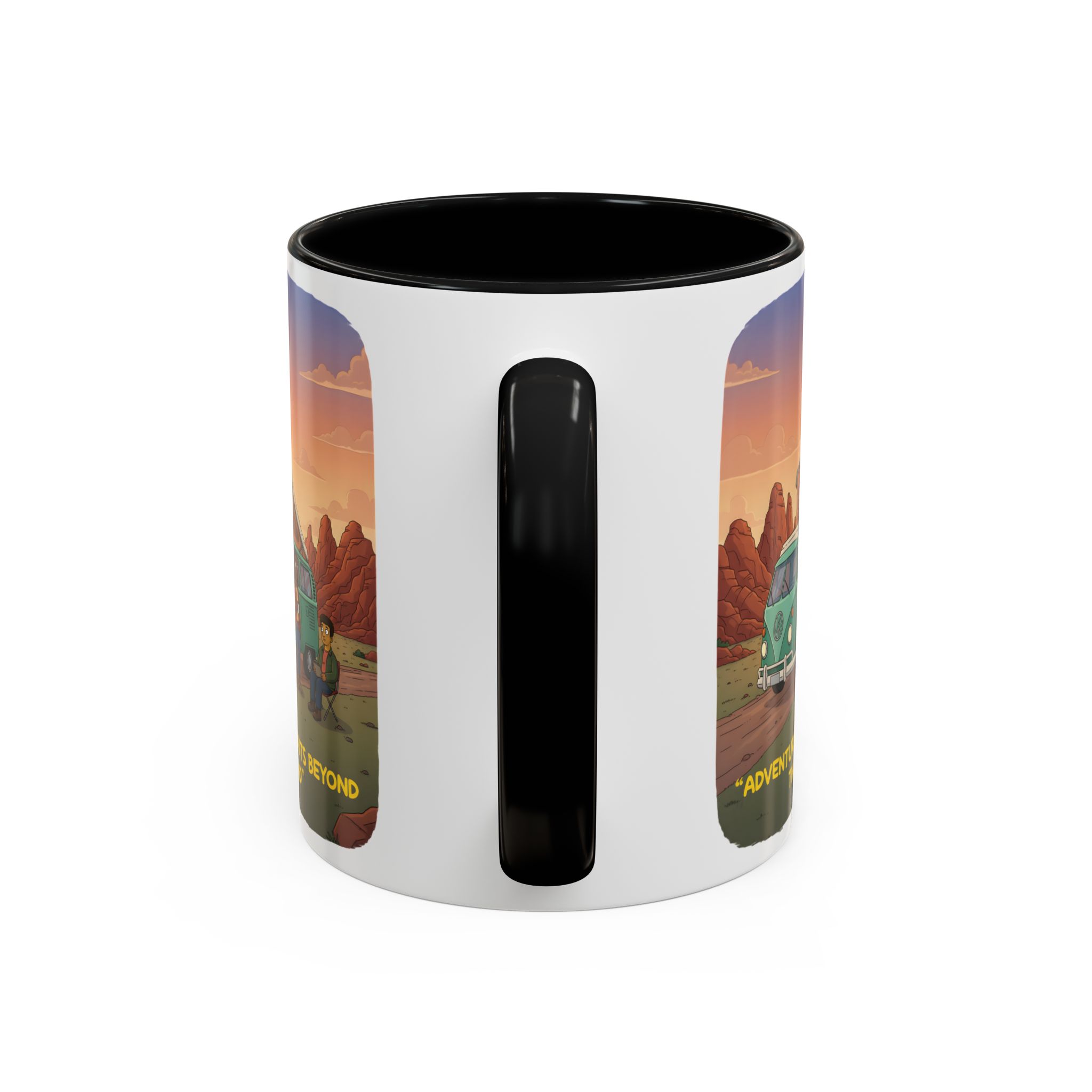 Accent Coffee Mug (11, 15oz) — "Adventure Awaits Beyond The Road" Design Sitcom-Line