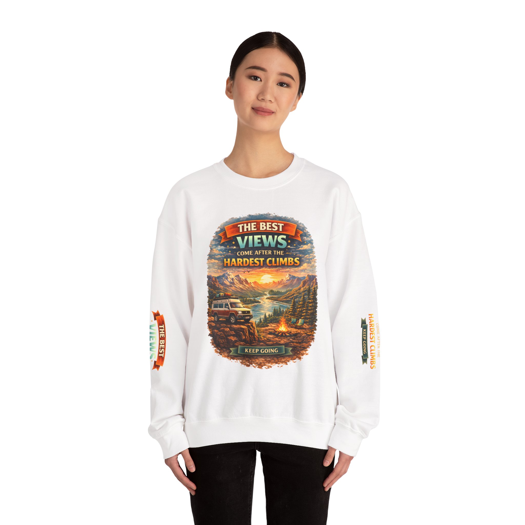 Unisex Heavy Blend™ Crewneck Sweatshirt — "The Best Views" Design Scenic-Line