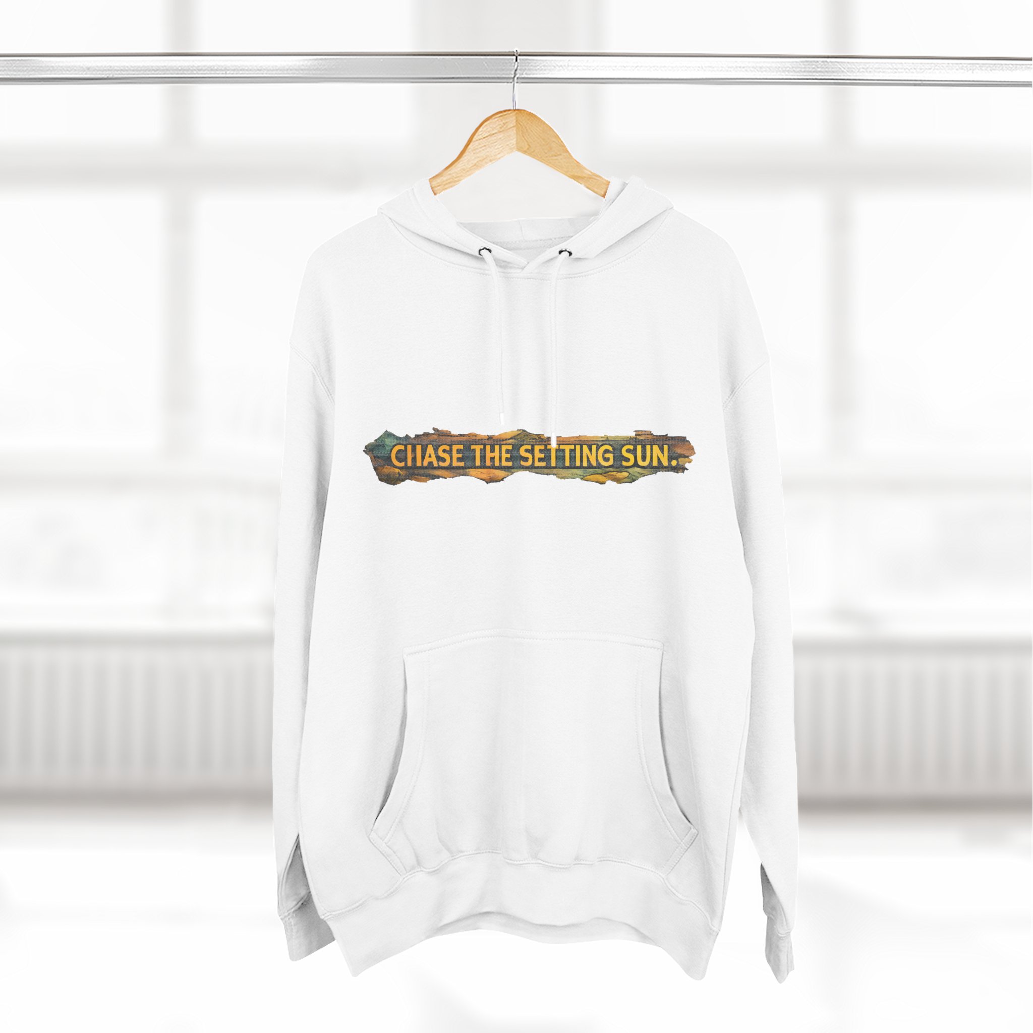 Three-Panel Fleece Hoodie - "Chase The Settings Sun" Design Cubic-Line