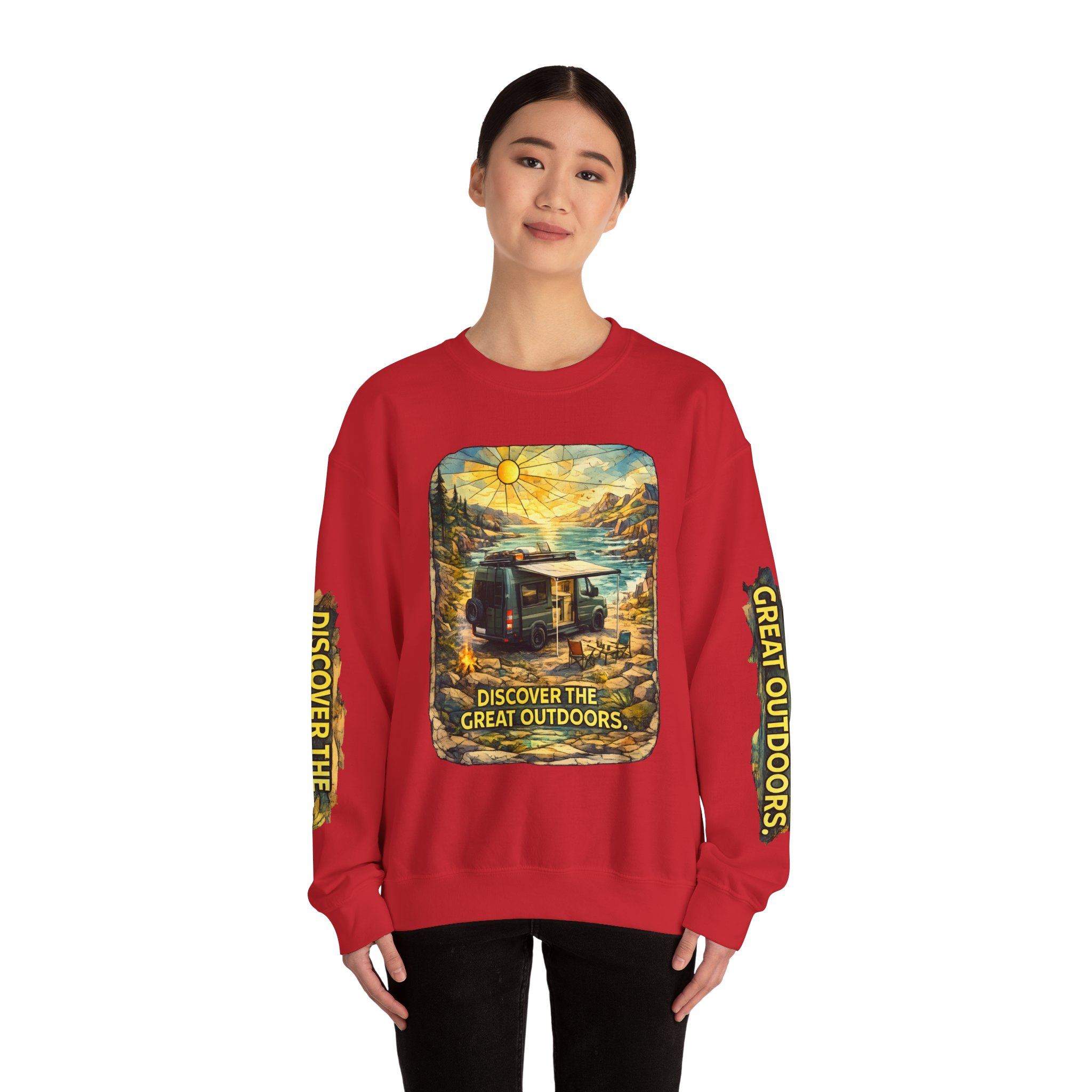 Unisex Heavy Blend™ Crewneck Sweatshirt — "Discover The Great Outdoors" Design Cubic-Line