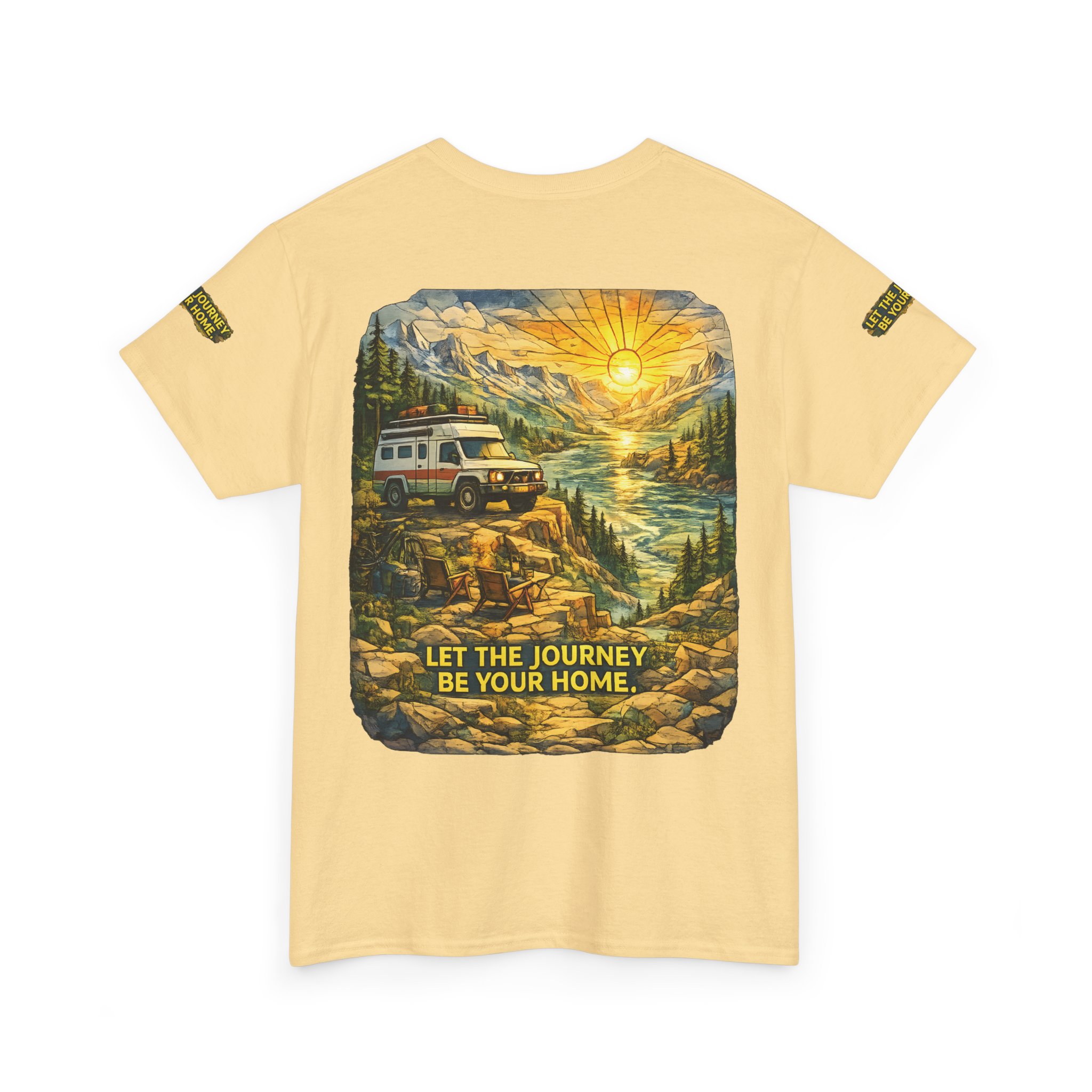13004527309001247536_2048.jpeg Unisex Heavy Cotton Tee — "Let The Journey Be Your Home" Design Cubic-Line
