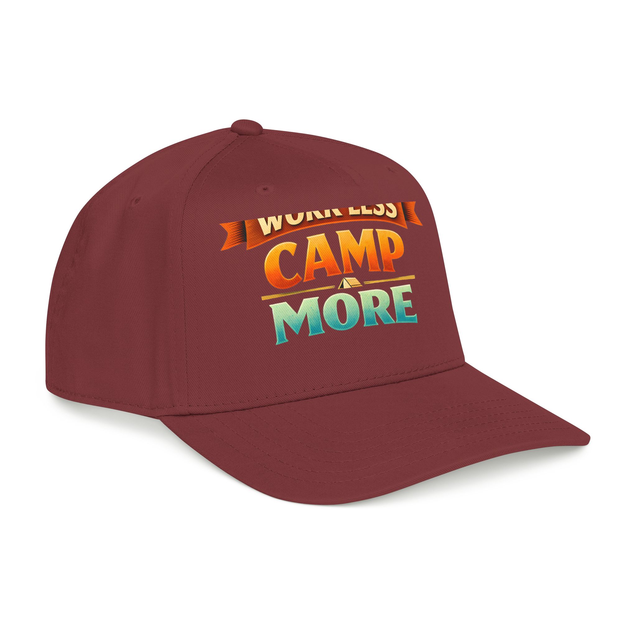 Baseball Cap - "Work Less-Camp More" Design Scenic-Line