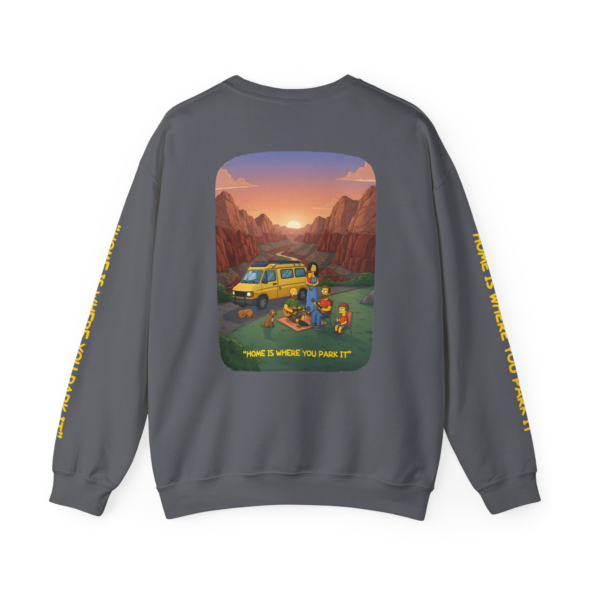 Unisex Heavy Blend™ Crewneck Sweatshirt — "Home Is Where You Park It" Design Sitcom-Line