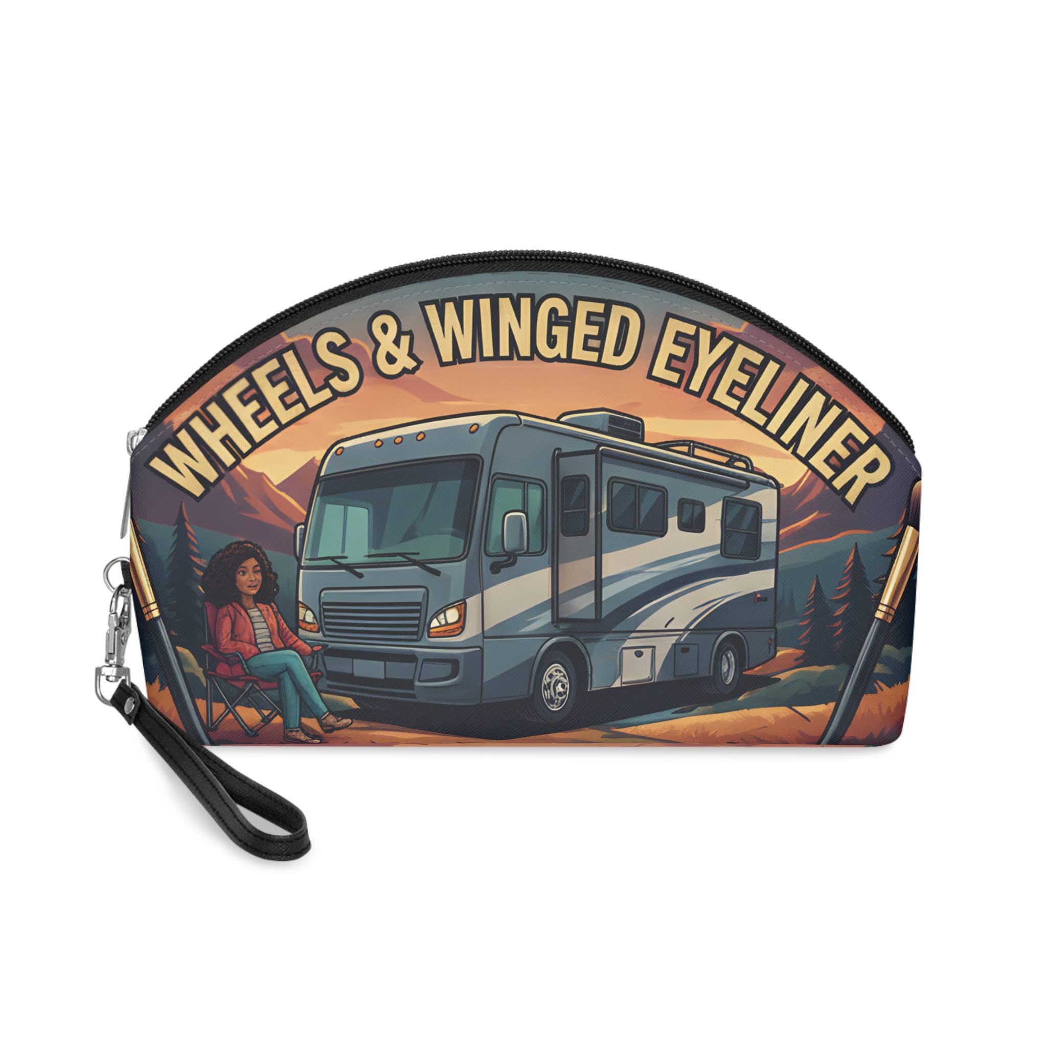 Makeup Bag — "Wheels and Winged Eyeliner" campervan quoted