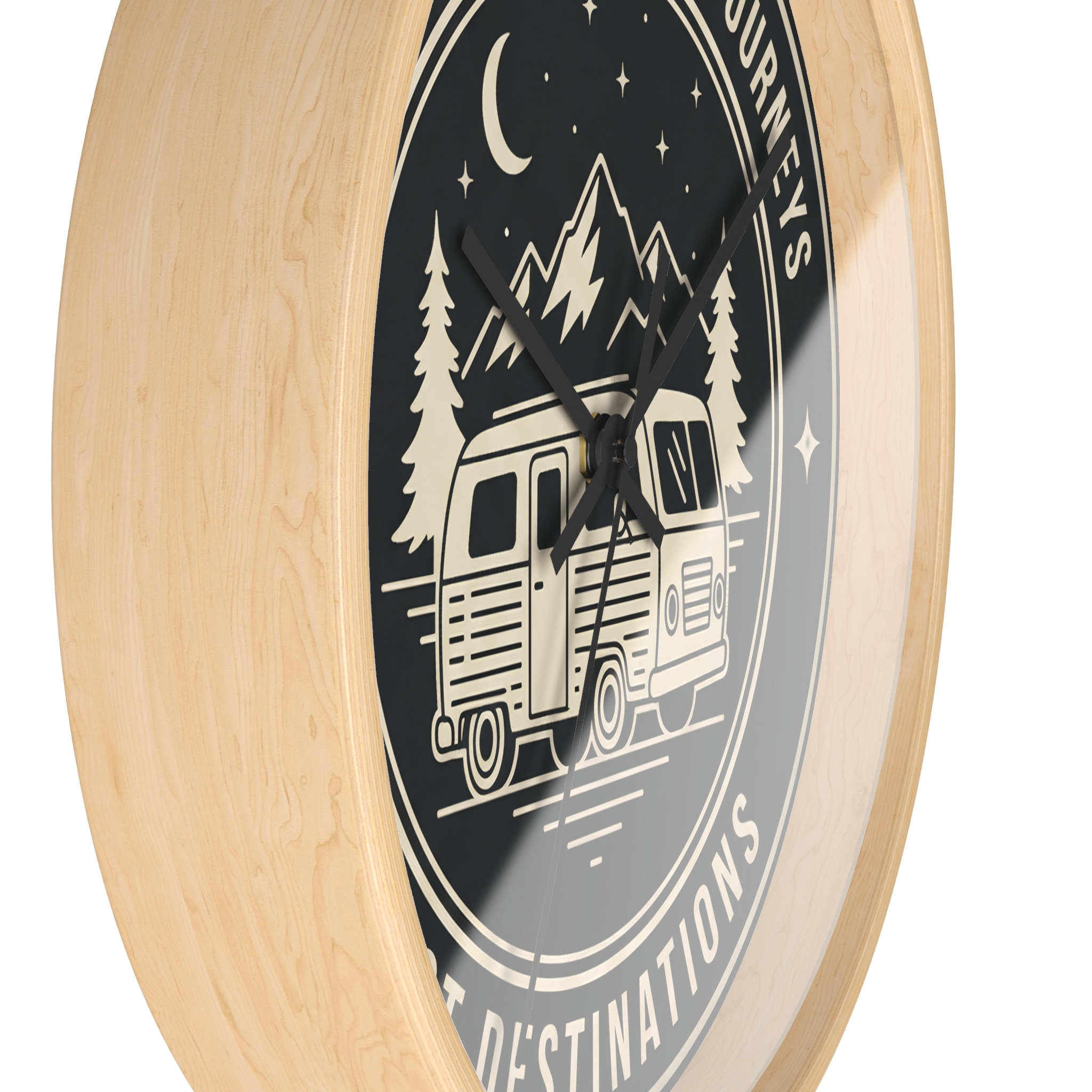 Wall Clock — "ROAD WHERE MADE FOR JOURNEYS-NOT DESTINATIONS" Camper Van Mountain Travel Timepiece
