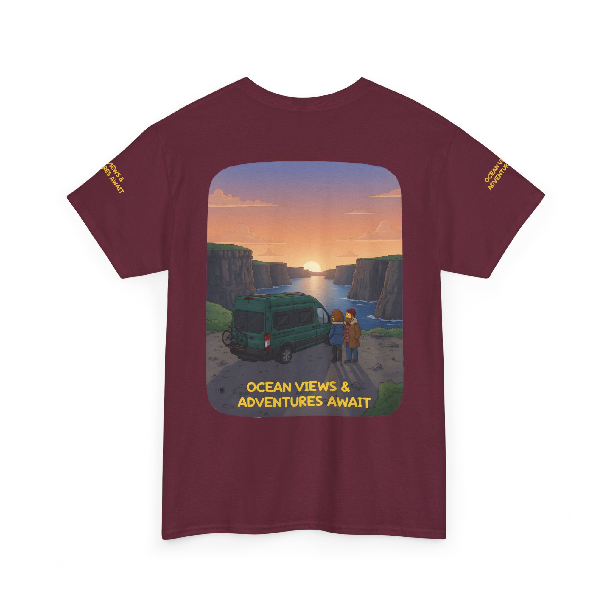 Unisex Heavy Cotton Tee — "Ocean Views-Adventures Awaits" Design Sitcom-Line