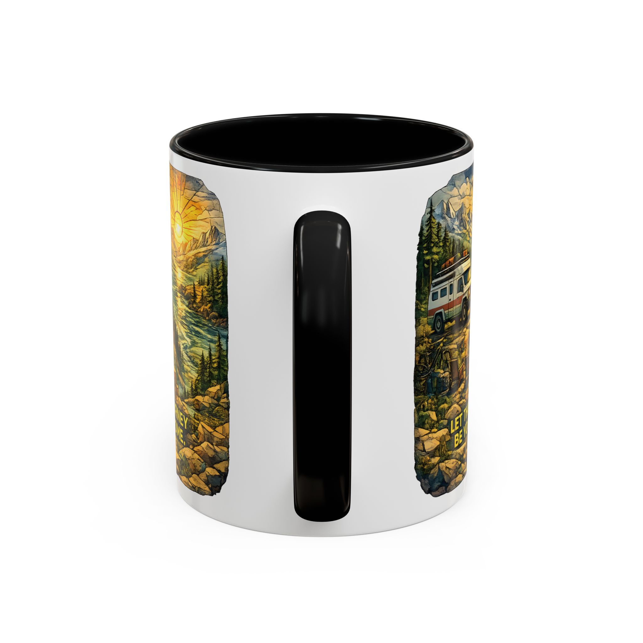 Accent Coffee Mug (11, 15oz) — "Let The Journey Be Your Home" Design Cubic-Line