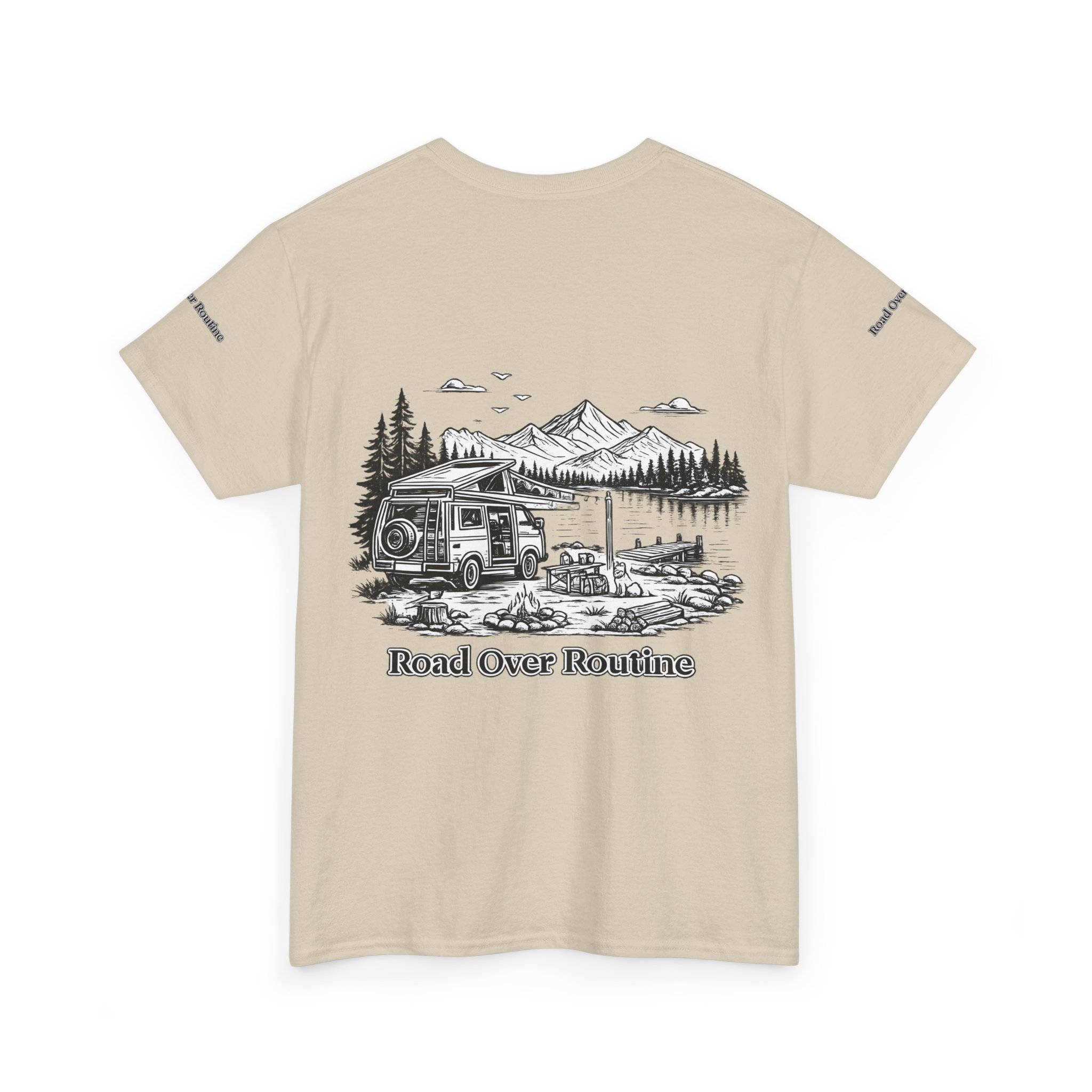 Unisex Heavy Cotton Tee — "Road Over Routine" Design Minimal-Line