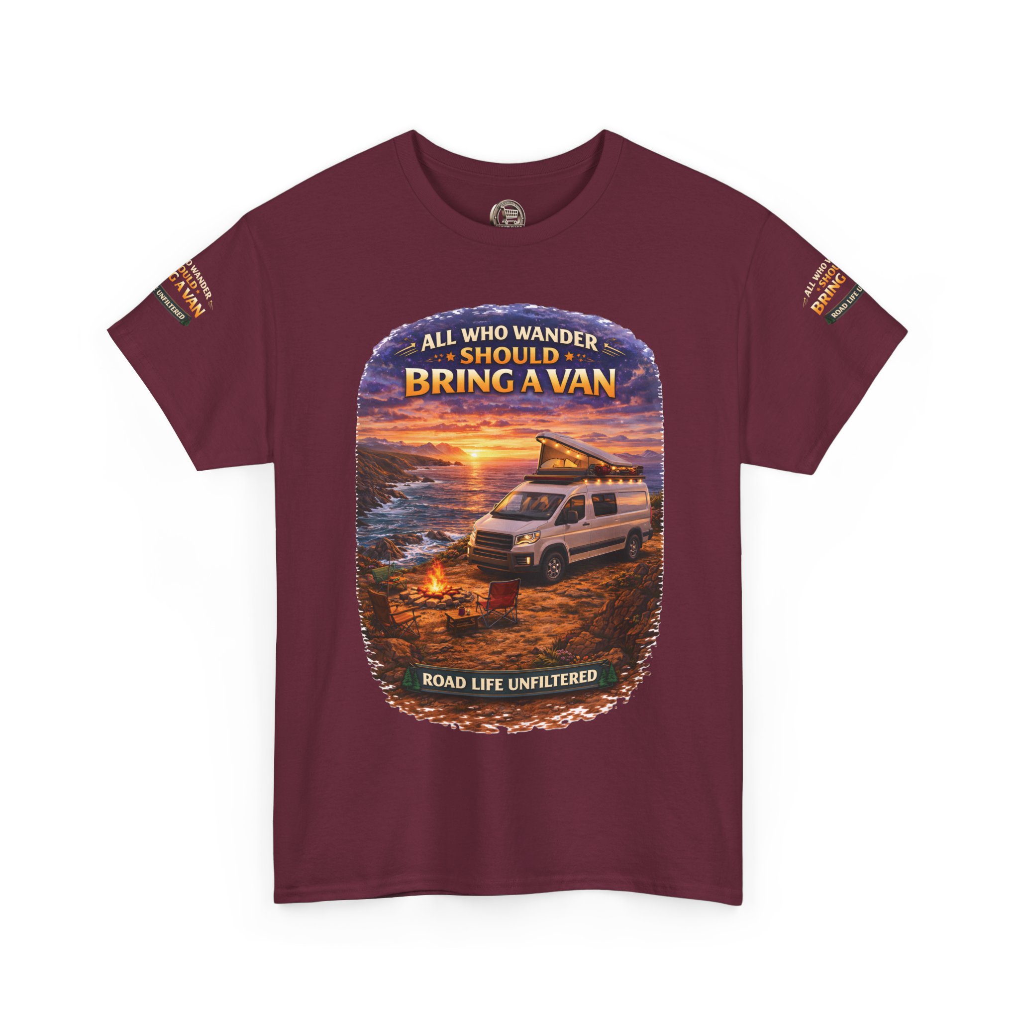 Unisex Heavy Cotton Tee — "All Who wander Should Bring A Van" Design Scenic-Line