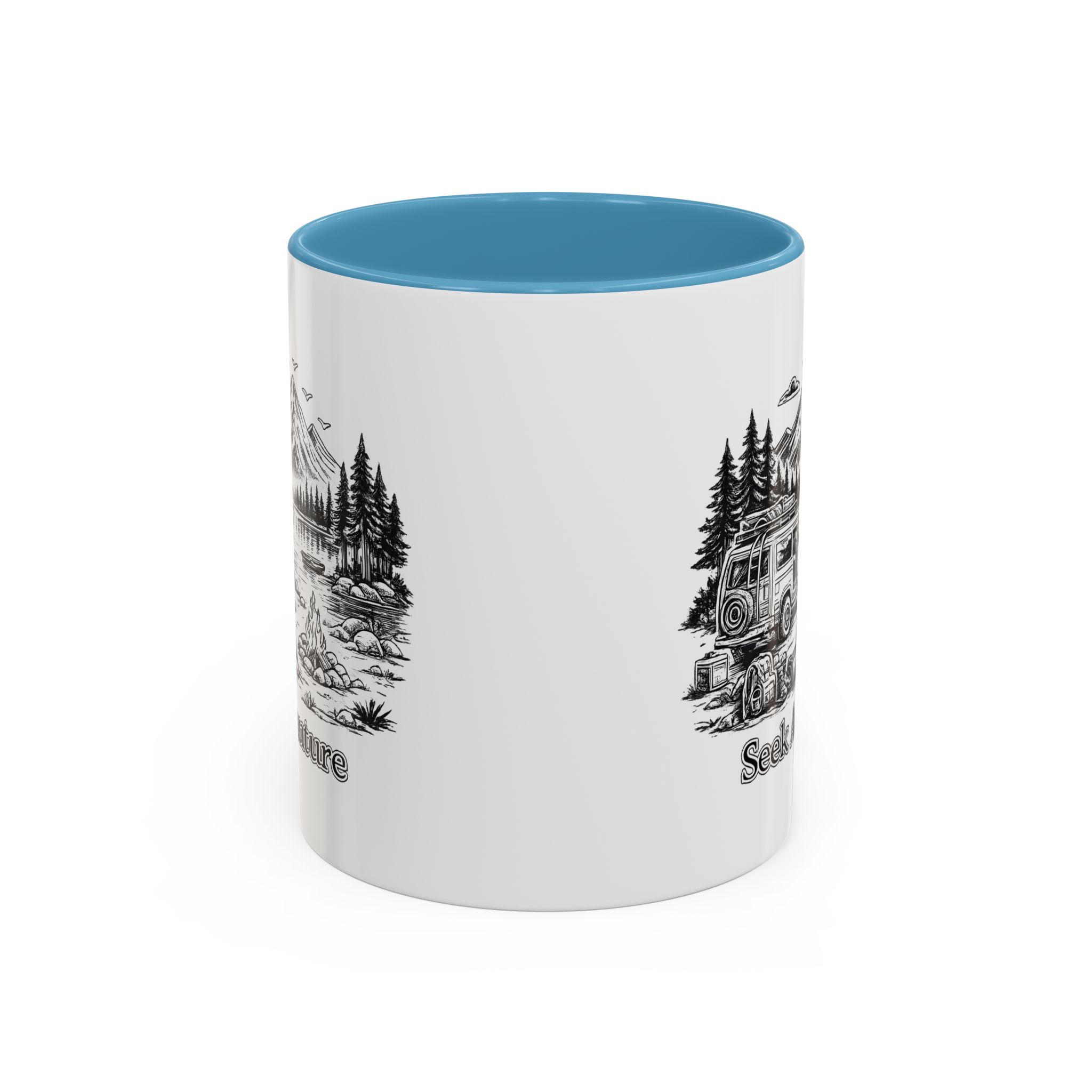 Accent Coffee Mug (11, 15oz) — "Seek Adventure" Design Minimal-Line