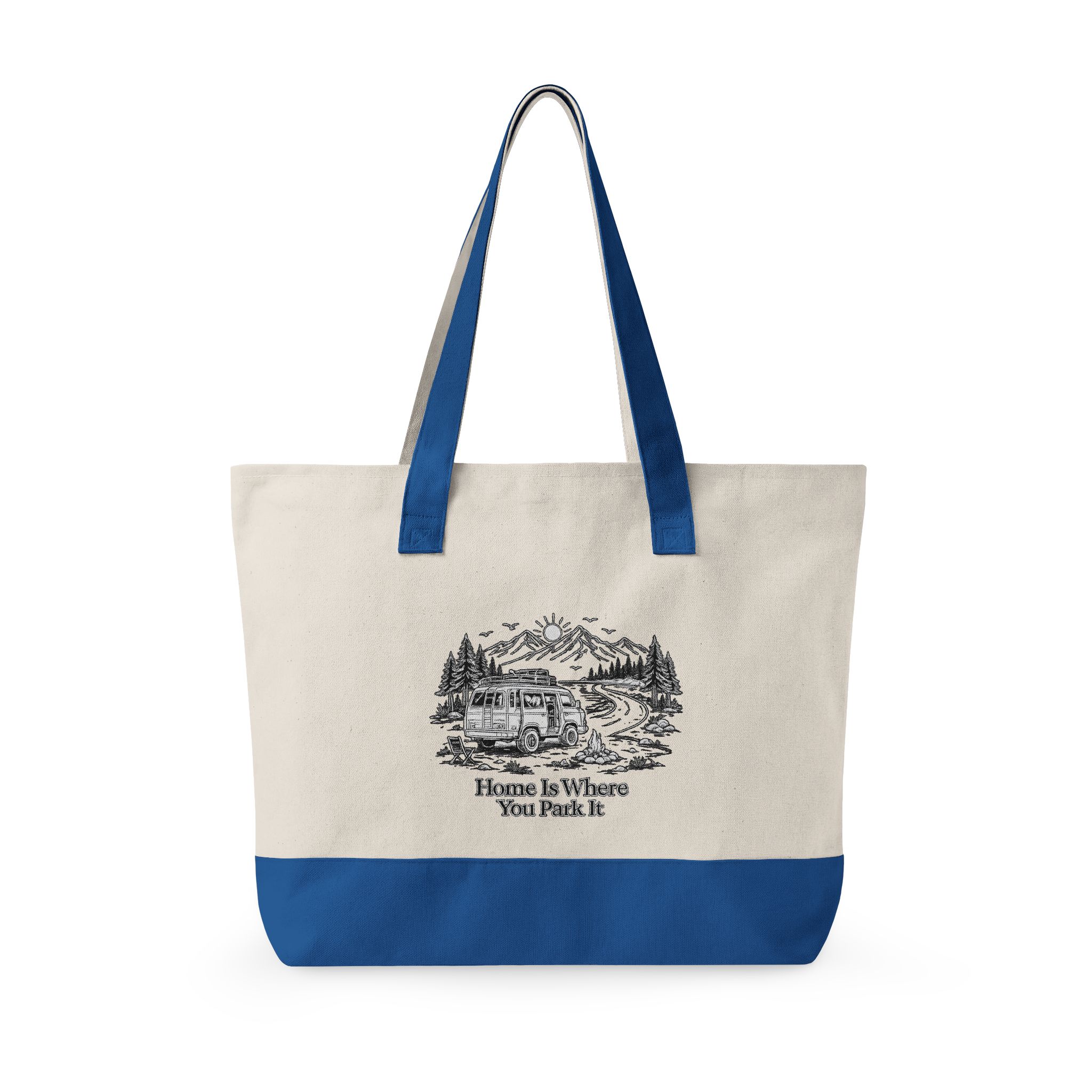 Zippered Canvas Tote — "Home Is Where You Park It" (Design Minimal-Line)